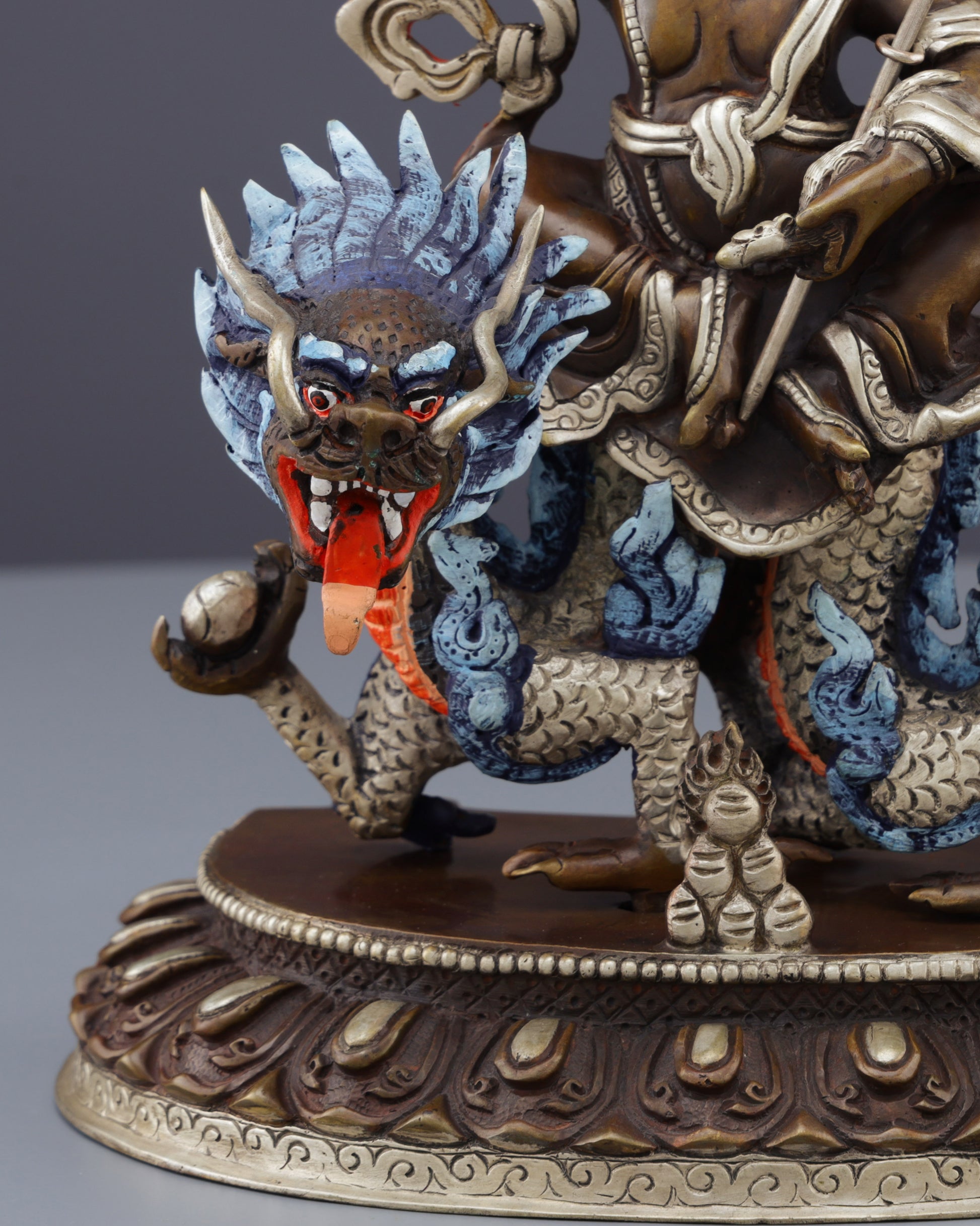 Oxidized White Dzambhala Statue | Handcrafted Tibetan Buddhist Wealth Deity - Authentic Handcrafted Statue