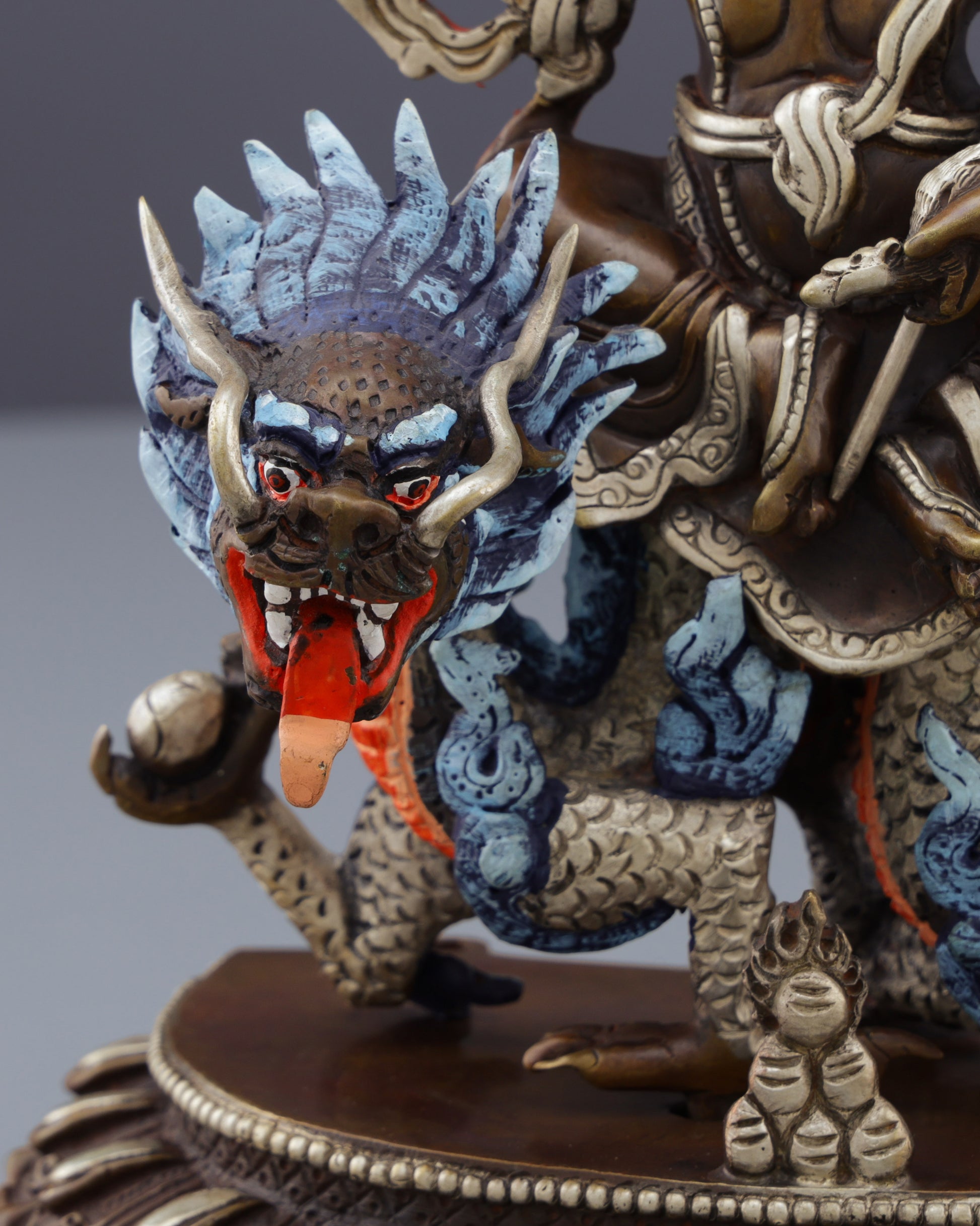Oxidized White Dzambhala Statue | Handcrafted Tibetan Buddhist Wealth Deity - Authentic Handcrafted Statue