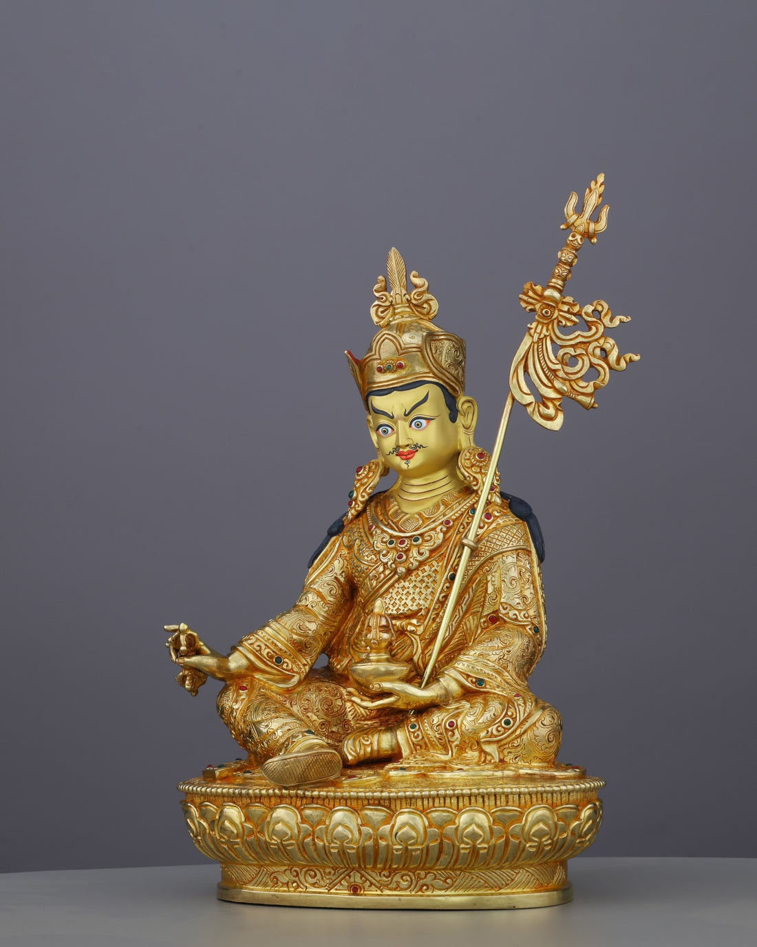 Radiant 24K Gold Guru Rinpoche Statue | Himalayan Spiritual Masterwork