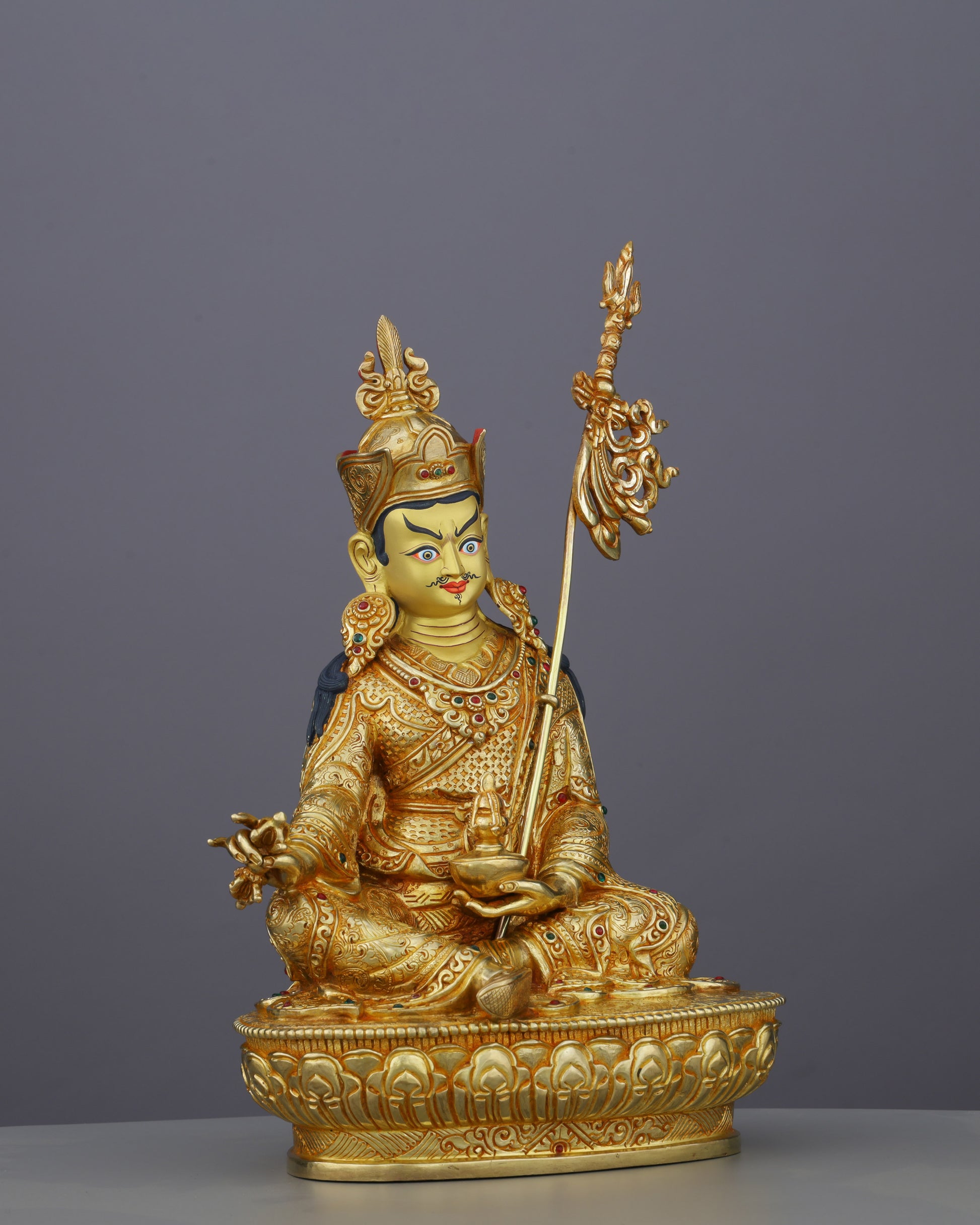 Radiant 24K Gold Guru Rinpoche Statue | Himalayan Spiritual Masterwork - Authentic Handcrafted Statue