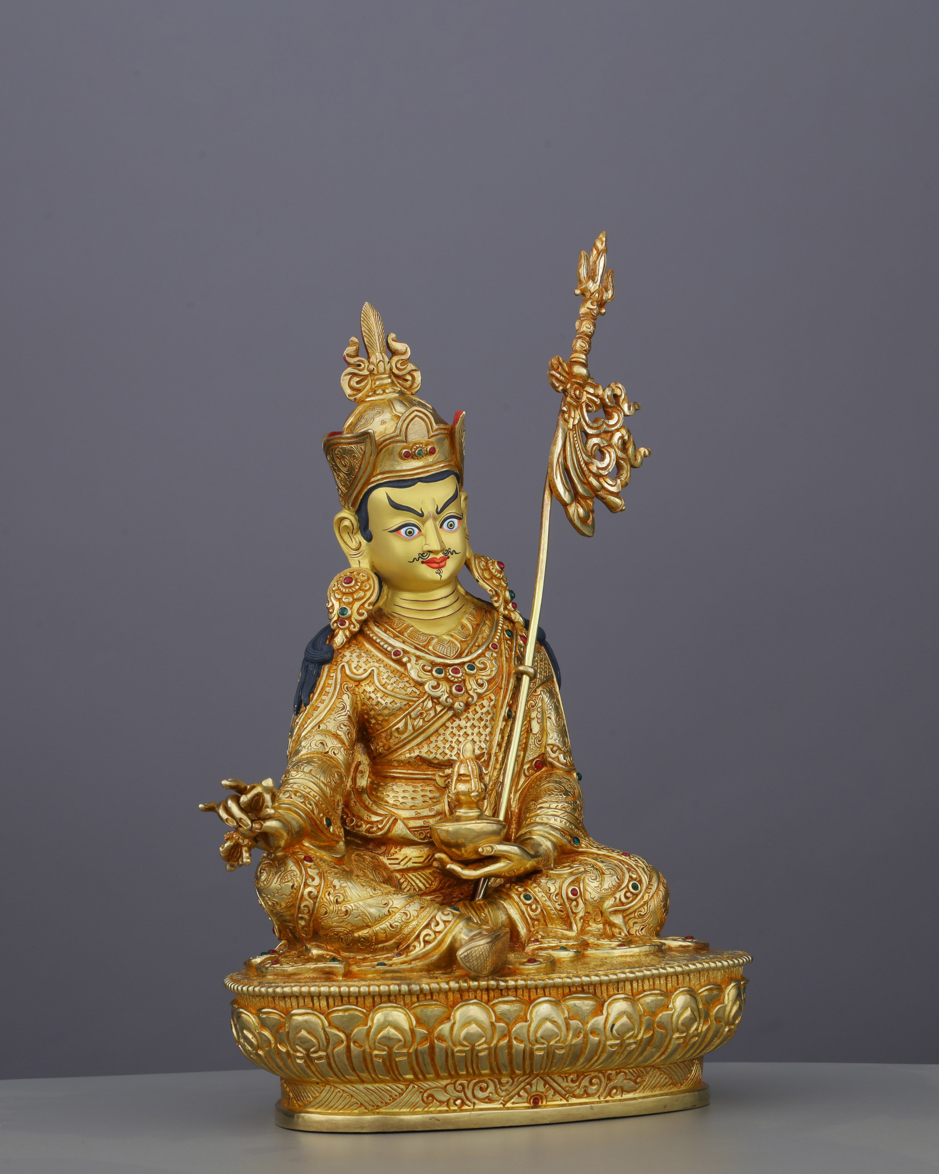 Radiant 24K Gold Guru Rinpoche Statue | Himalayan Spiritual Masterwork