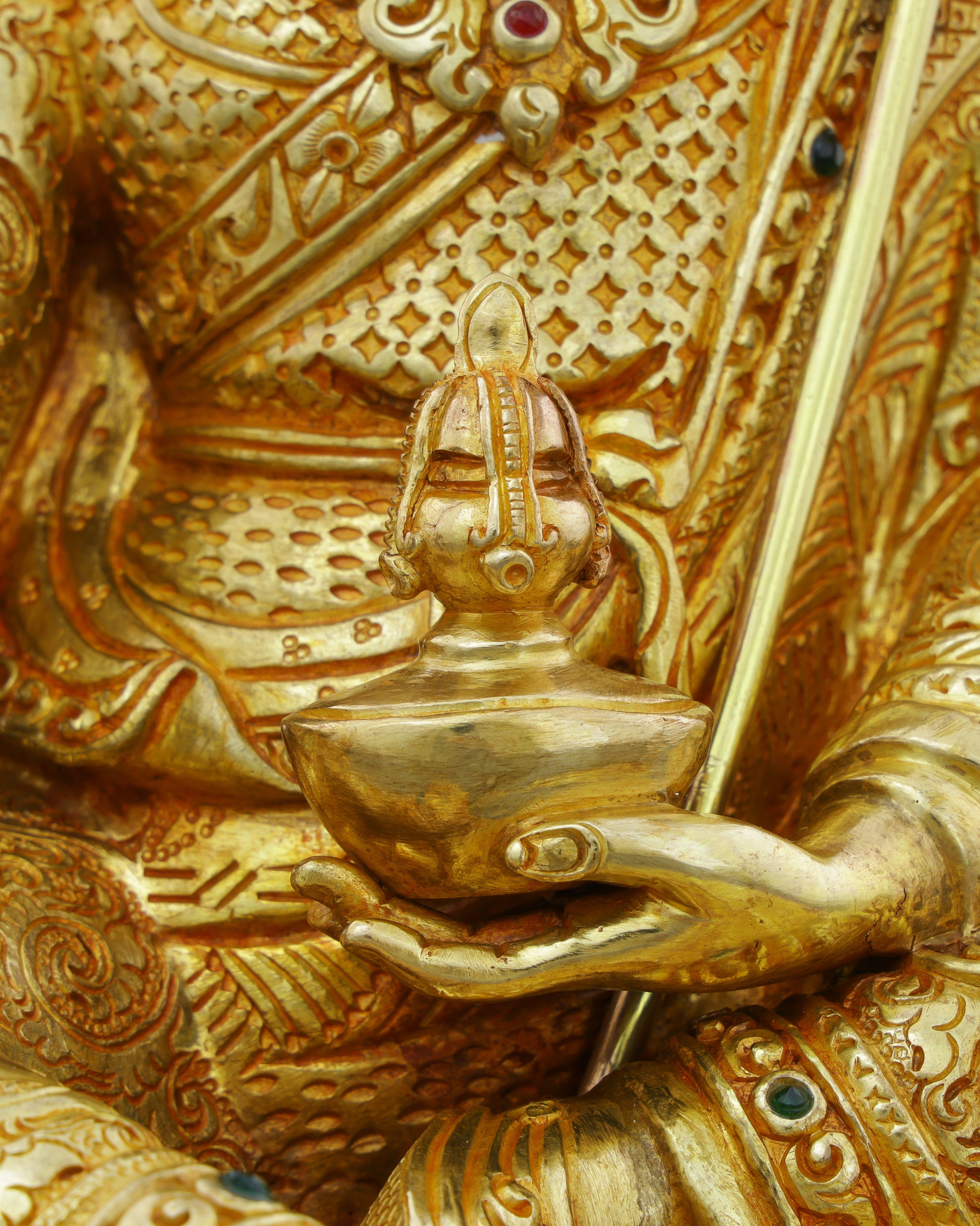 Radiant 24K Gold Guru Rinpoche Statue | Himalayan Spiritual Masterwork