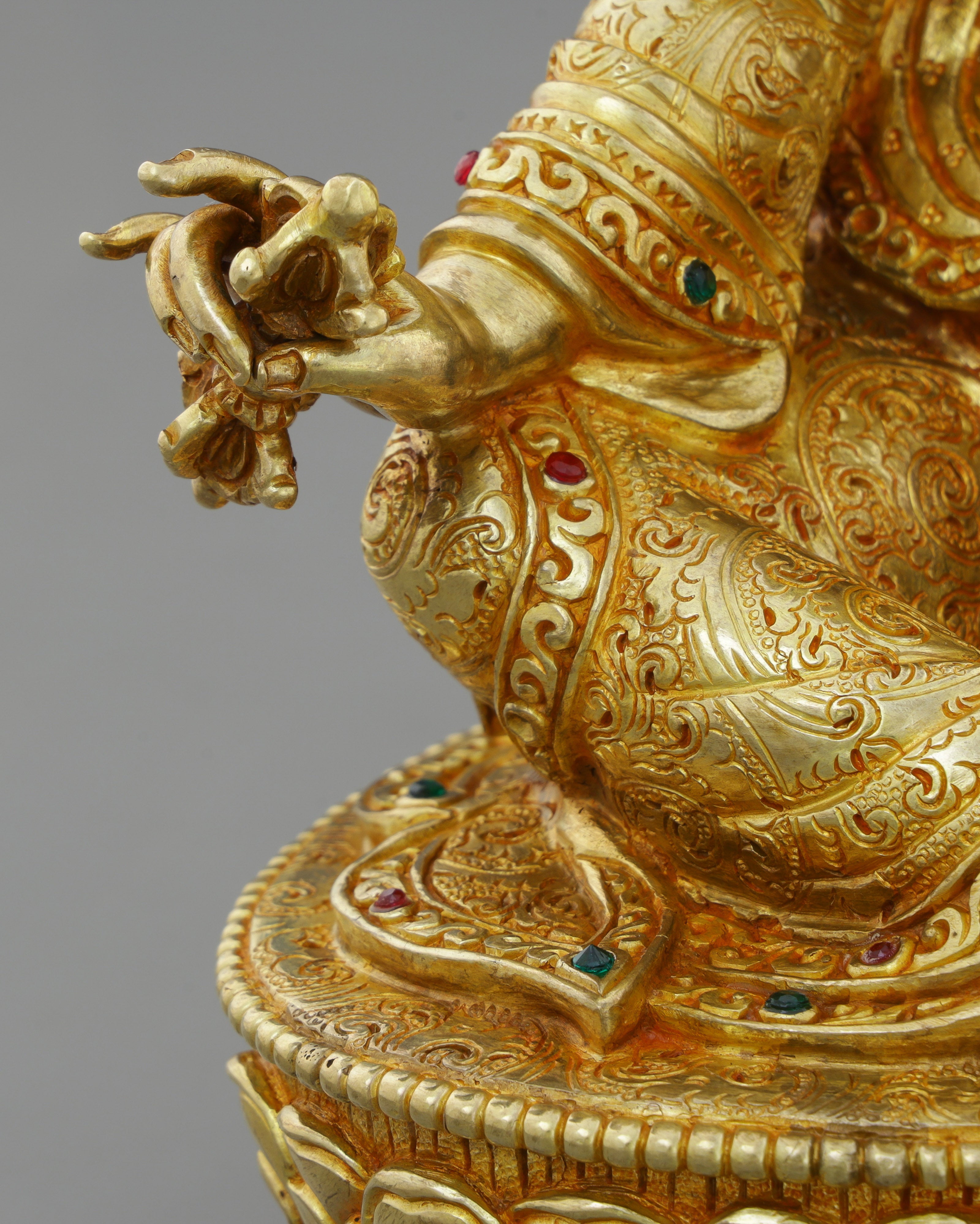 Radiant 24K Gold Guru Rinpoche Statue | Himalayan Spiritual Masterwork