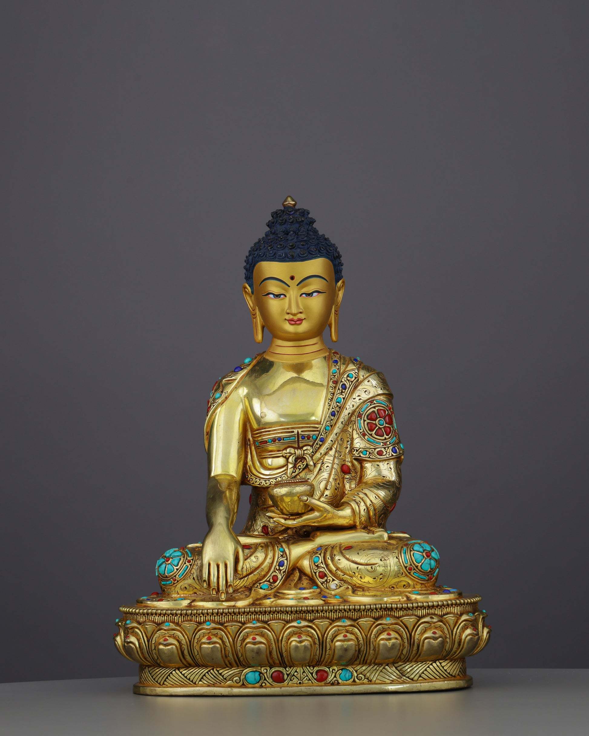 Sakyamuni Buddha | Where Ancient Wisdom Meets Himalayan Gold and Precious Stone - Authentic Handcrafted Statue