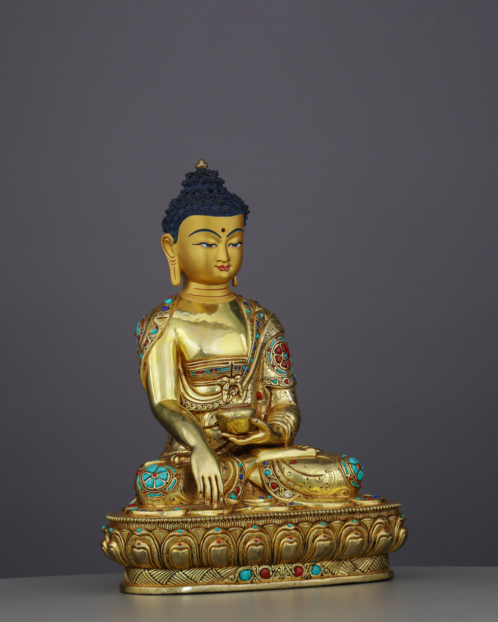 Sakyamuni Buddha | Where Ancient Wisdom Meets Himalayan Gold and Precious Stone - Authentic Handcrafted Statue