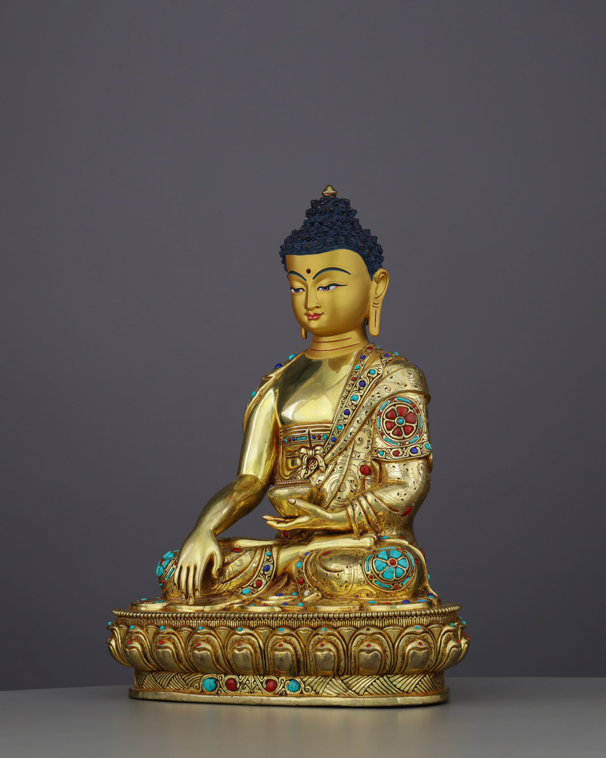 Sakyamuni Buddha | Where Ancient Wisdom Meets Himalayan Gold and Precious Stone - Authentic Handcrafted Statue
