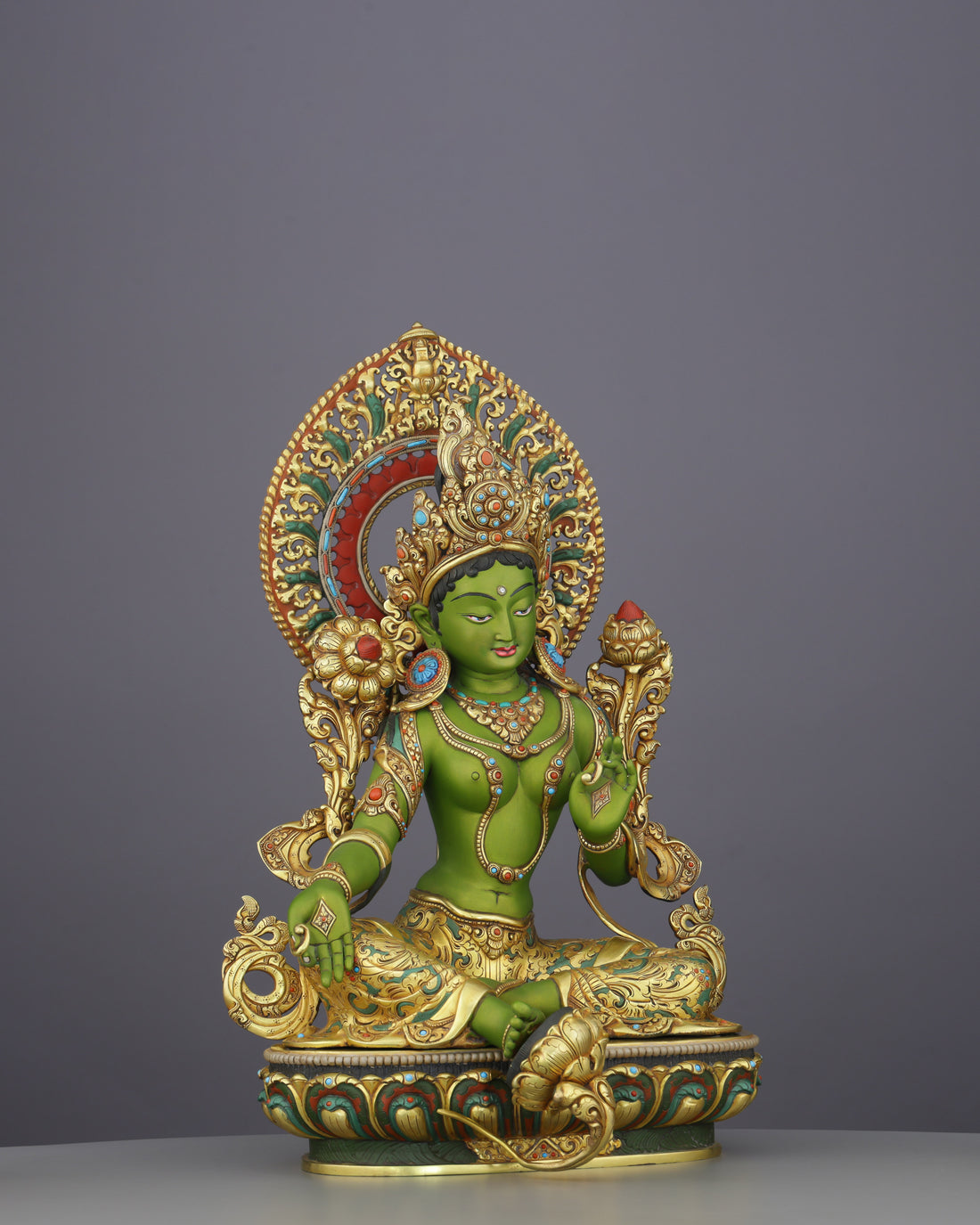 Green, Gold, and Fearless | The Green Tara Statue That Commands Every Space - Handcrafted Buddhist Statue - Authentic Sacred Art