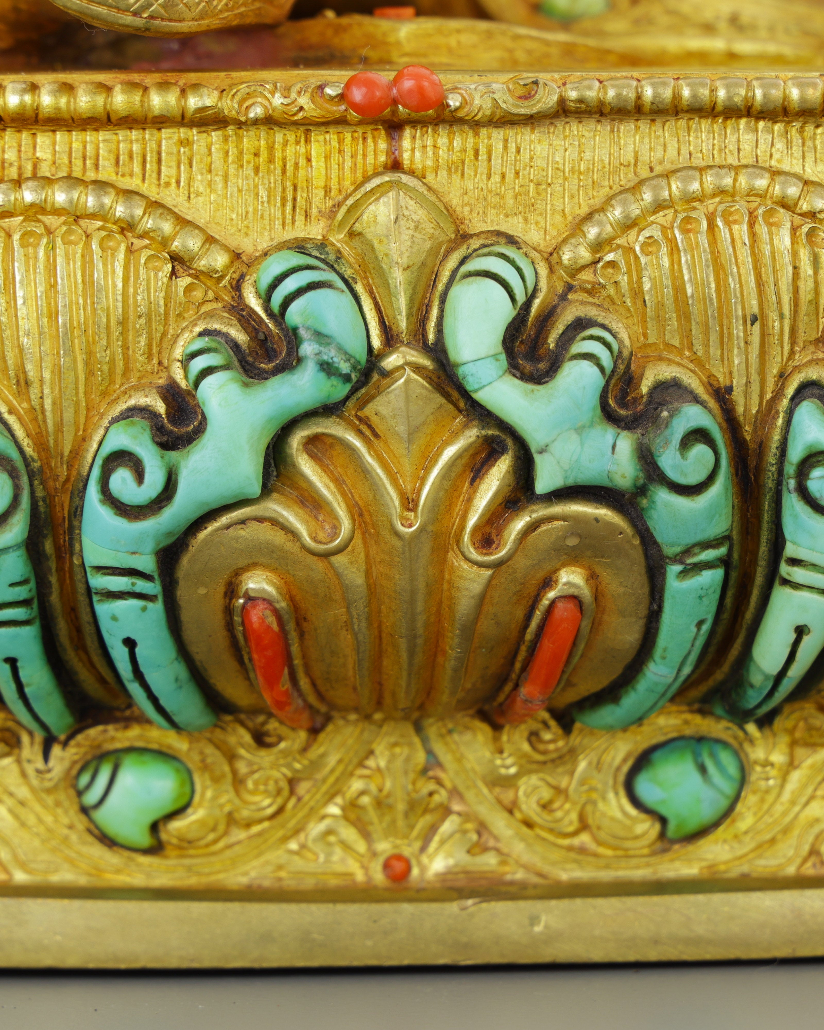 Fierce Grace in Gold | Guru Rinpoche Statue with Turquoise &amp; Coral Inlays