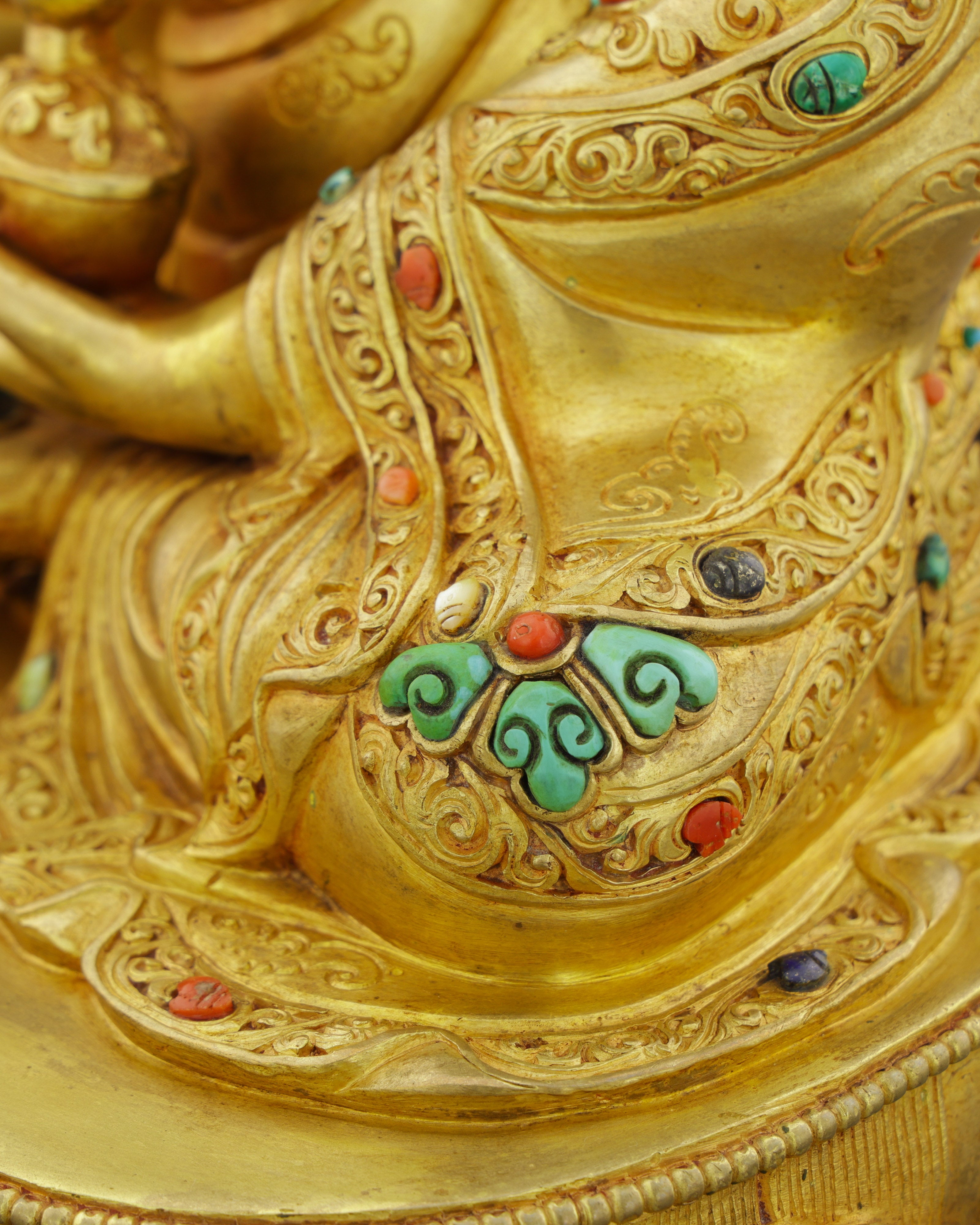 Fierce Grace in Gold | Guru Rinpoche Statue with Turquoise &amp; Coral Inlays