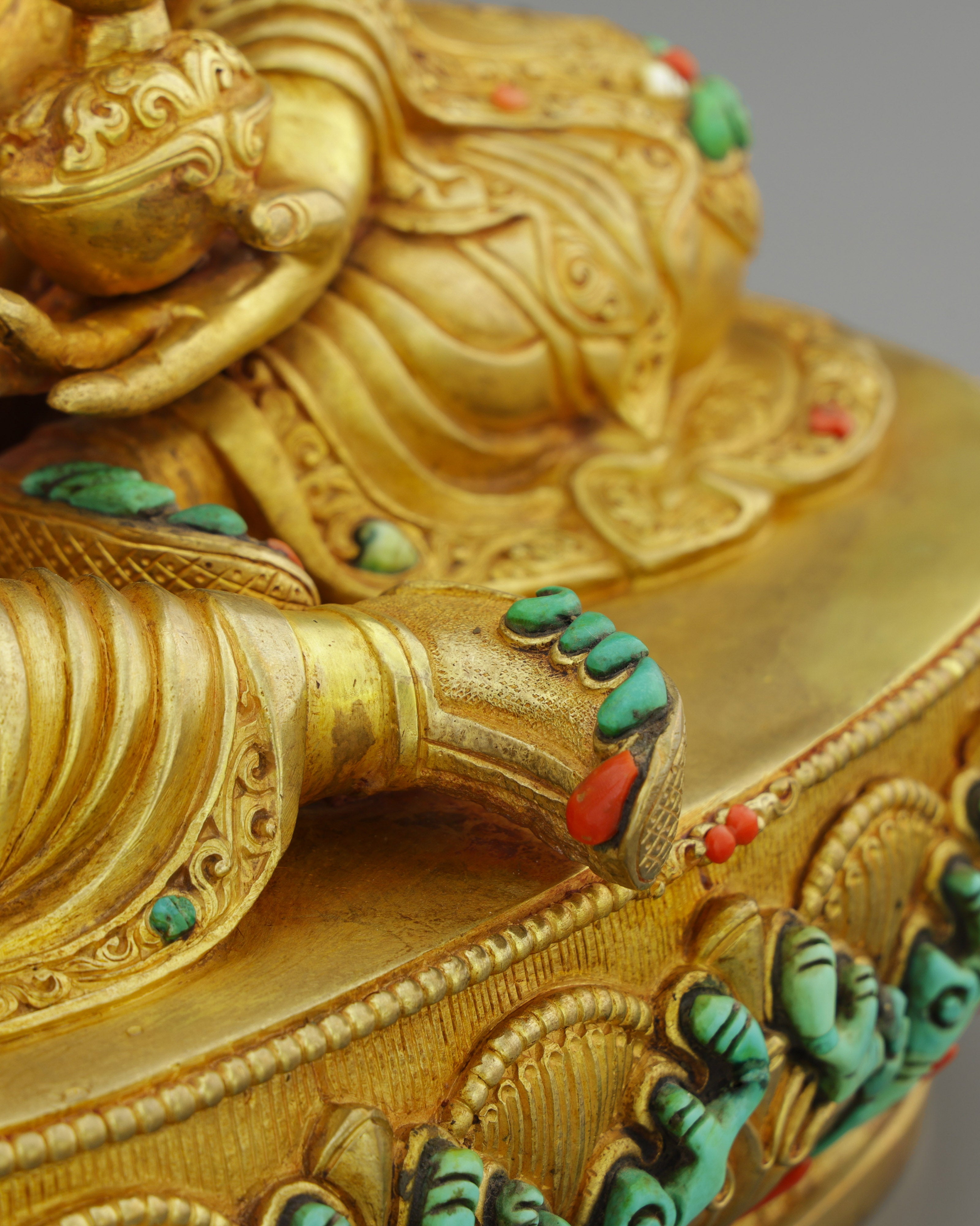 Fierce Grace in Gold | Guru Rinpoche Statue with Turquoise &amp; Coral Inlays
