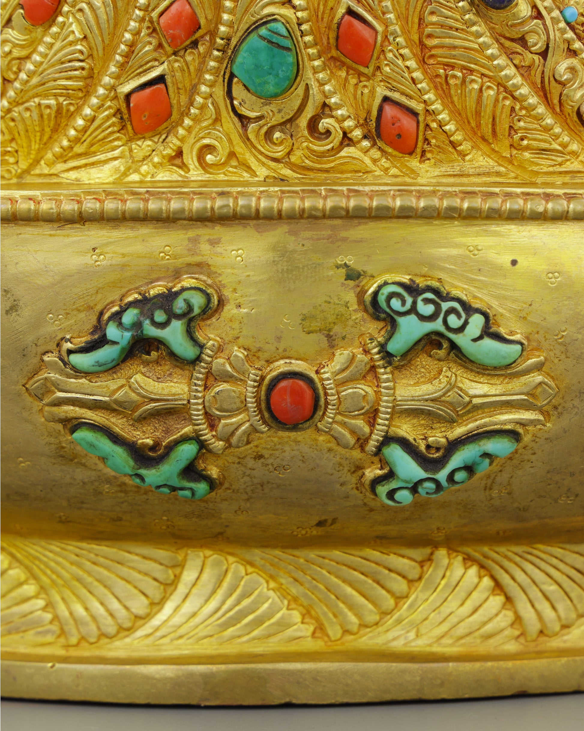 Fierce Grace in Gold | Guru Rinpoche Statue with Turquoise &amp; Coral Inlays - Authentic Handcrafted Statue