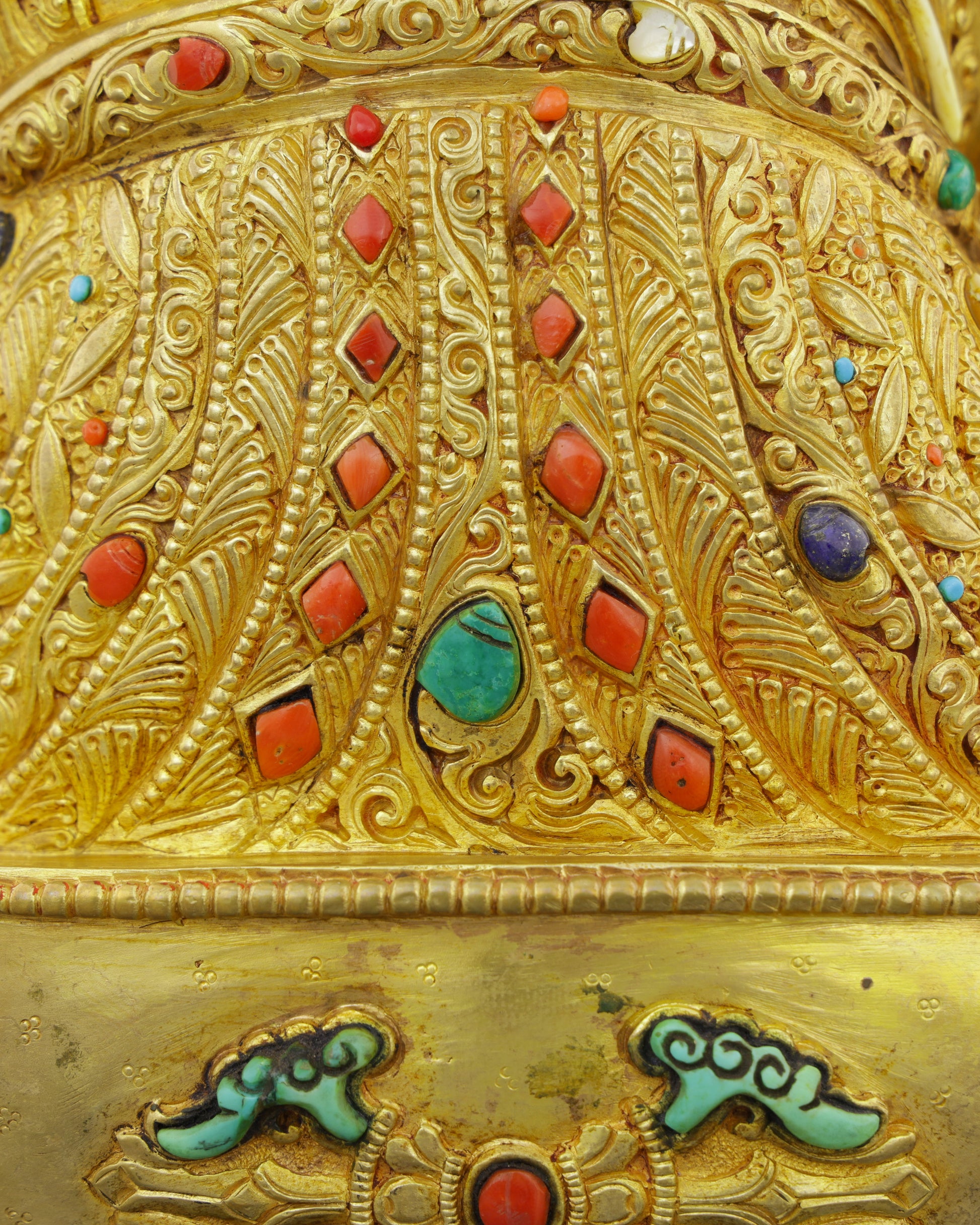 Fierce Grace in Gold | Guru Rinpoche Statue with Turquoise &amp; Coral Inlays - Authentic Handcrafted Statue