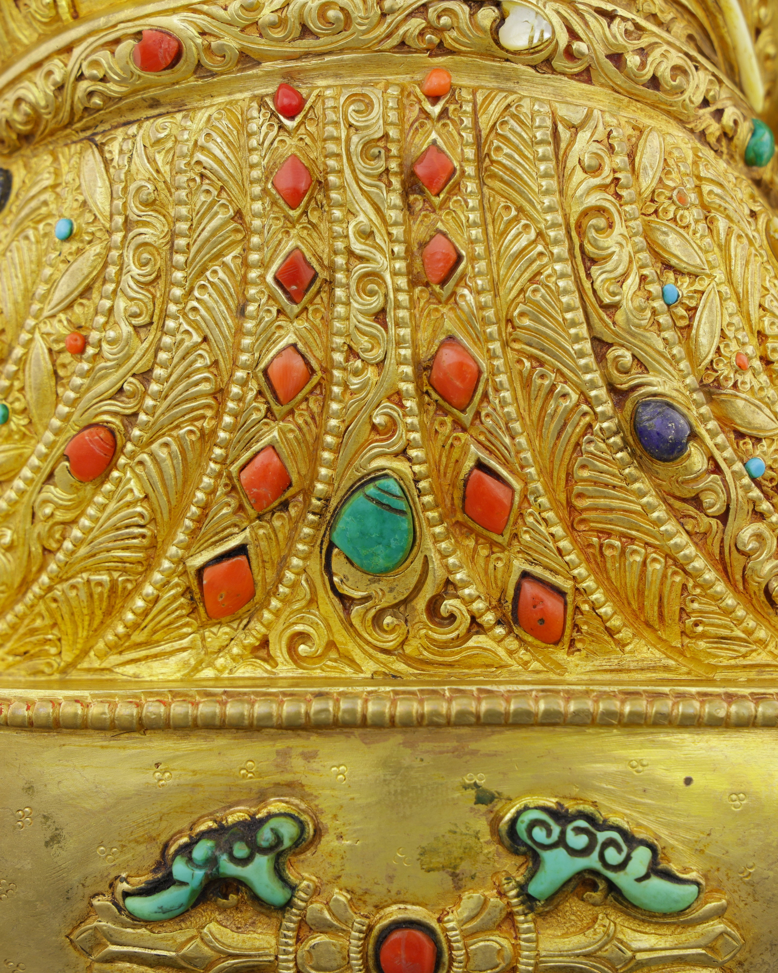 Fierce Grace in Gold | Guru Rinpoche Statue with Turquoise &amp; Coral Inlays