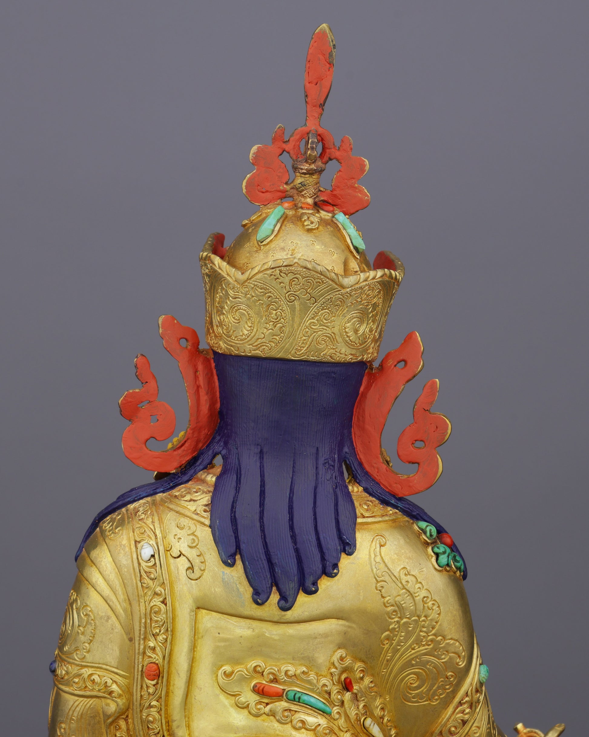 Fierce Grace in Gold | Guru Rinpoche Statue with Turquoise &amp; Coral Inlays - Authentic Handcrafted Statue