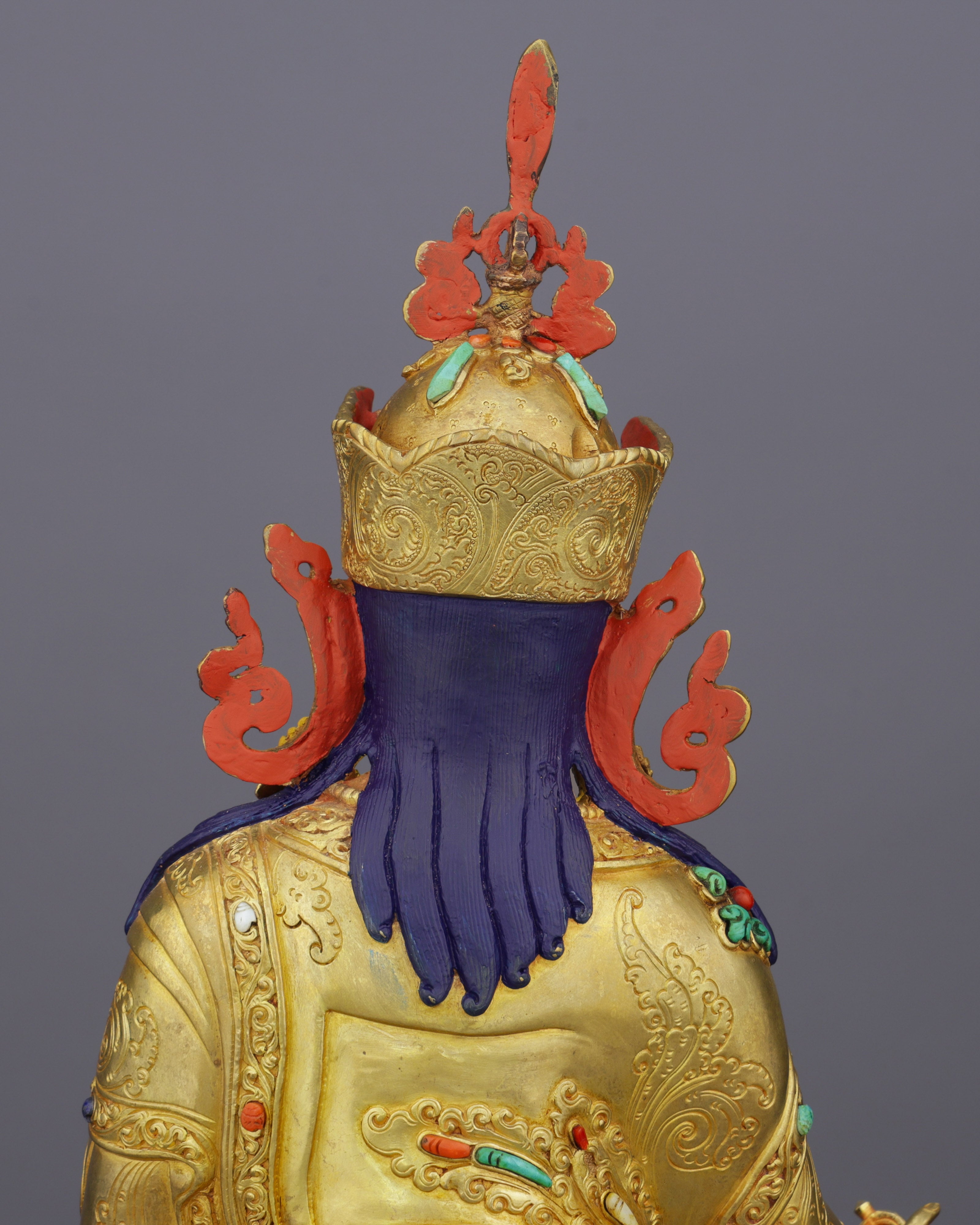 Fierce Grace in Gold | Guru Rinpoche Statue with Turquoise &amp; Coral Inlays