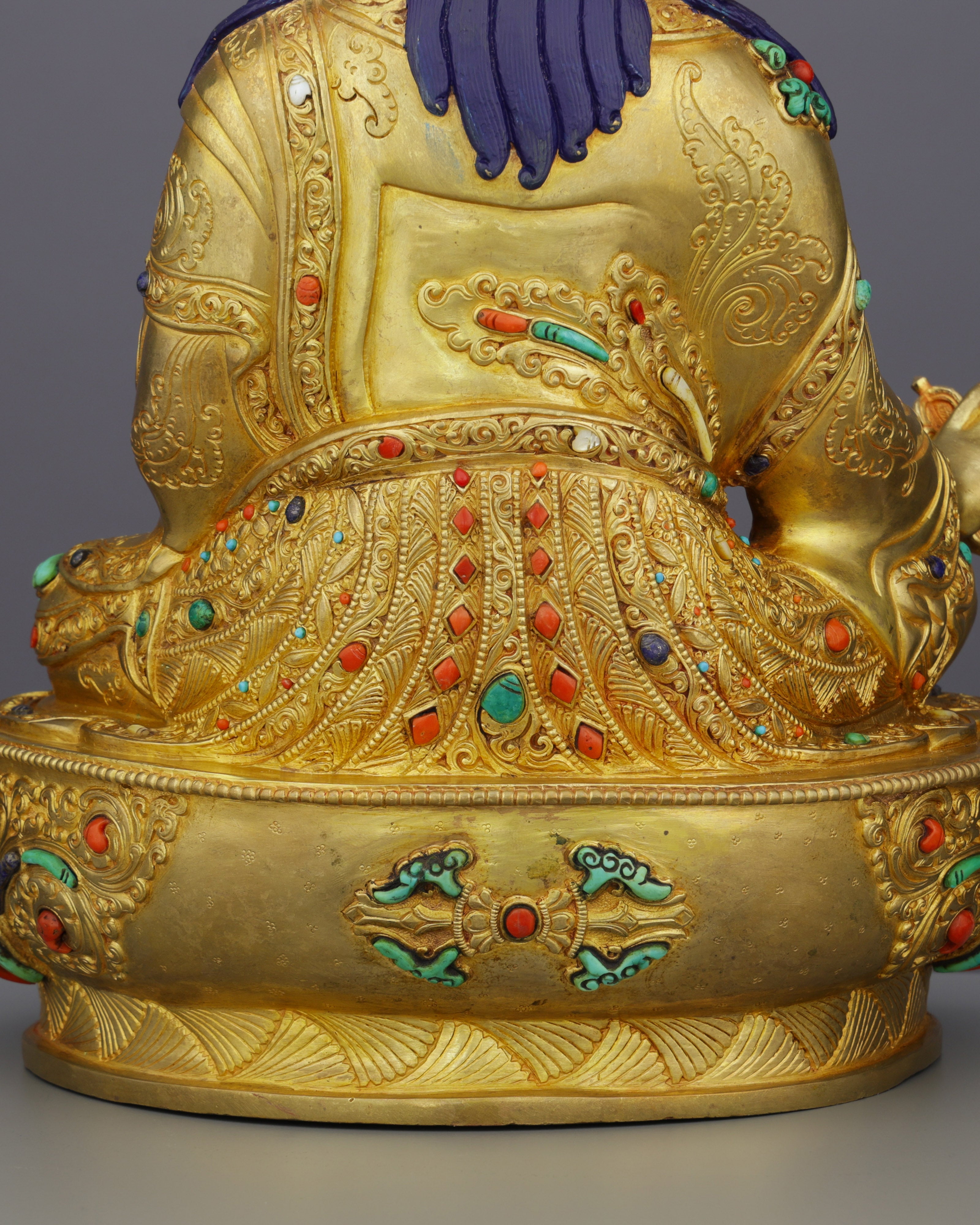 Fierce Grace in Gold | Guru Rinpoche Statue with Turquoise &amp; Coral Inlays