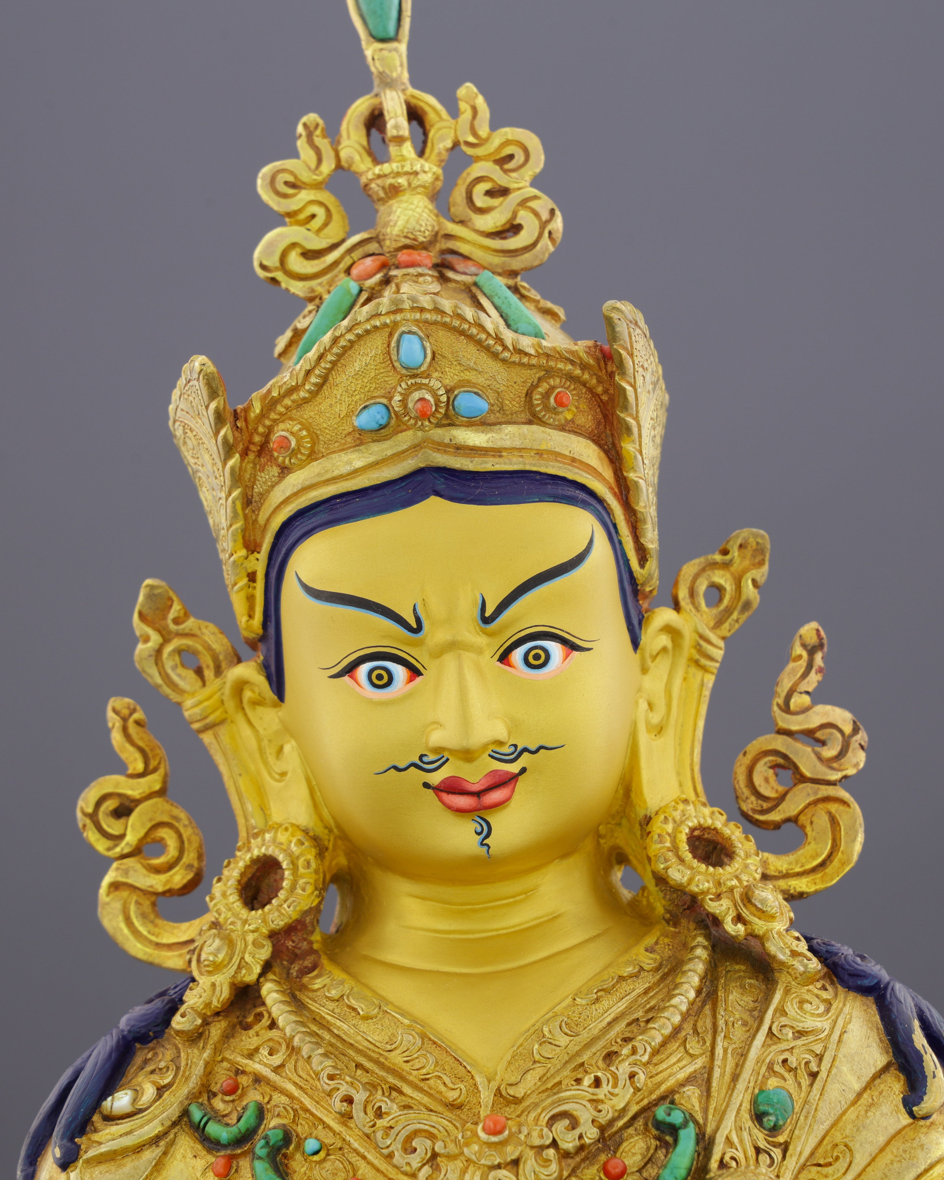 Fierce Grace in Gold | Guru Rinpoche Statue with Turquoise &amp; Coral Inlays