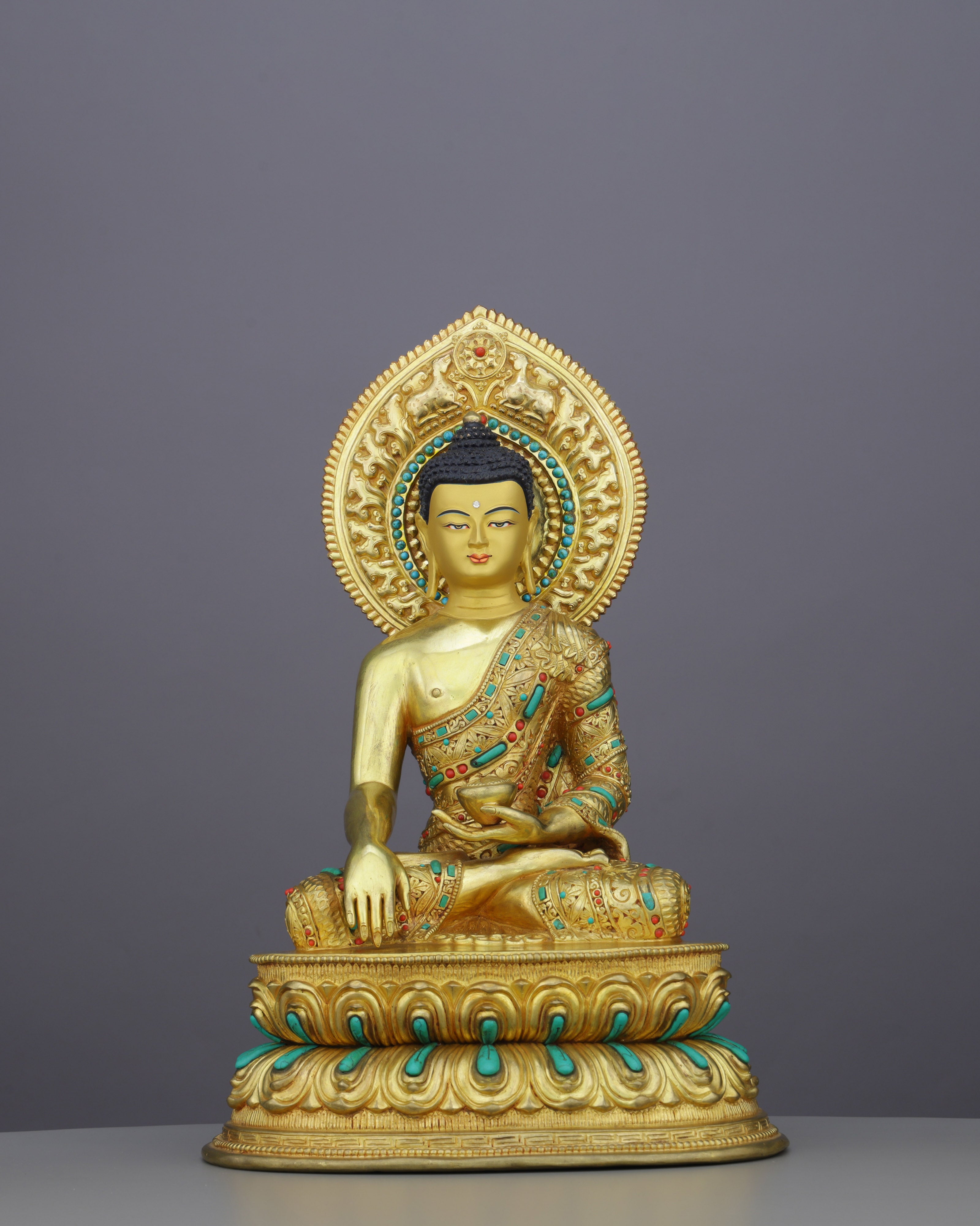 Gold, Turquoise &amp; Coral | Sakyamuni Buddha Statue in Himalayan Splendor