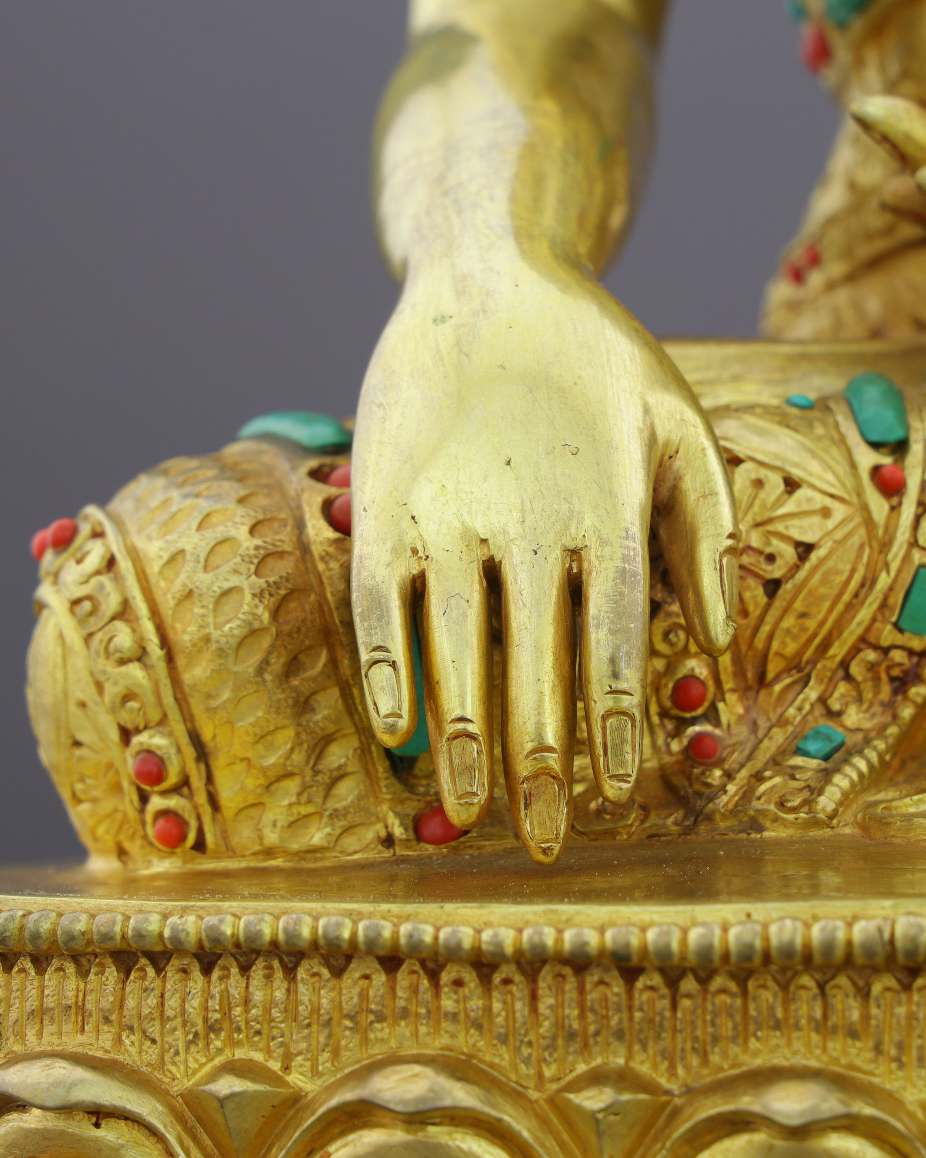 Gold, Turquoise &amp; Coral | Sakyamuni Buddha Statue in Himalayan Splendor