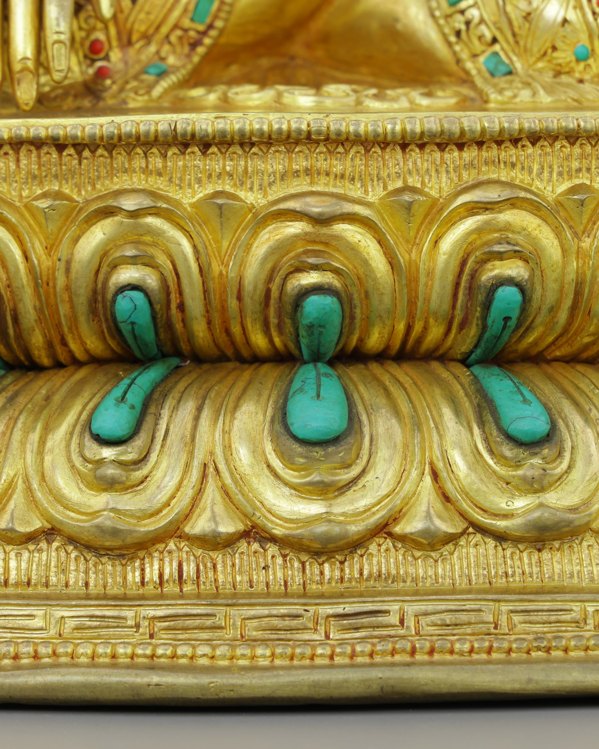Gold, Turquoise &amp; Coral | Sakyamuni Buddha Statue in Himalayan Splendor - Authentic Handcrafted Statue