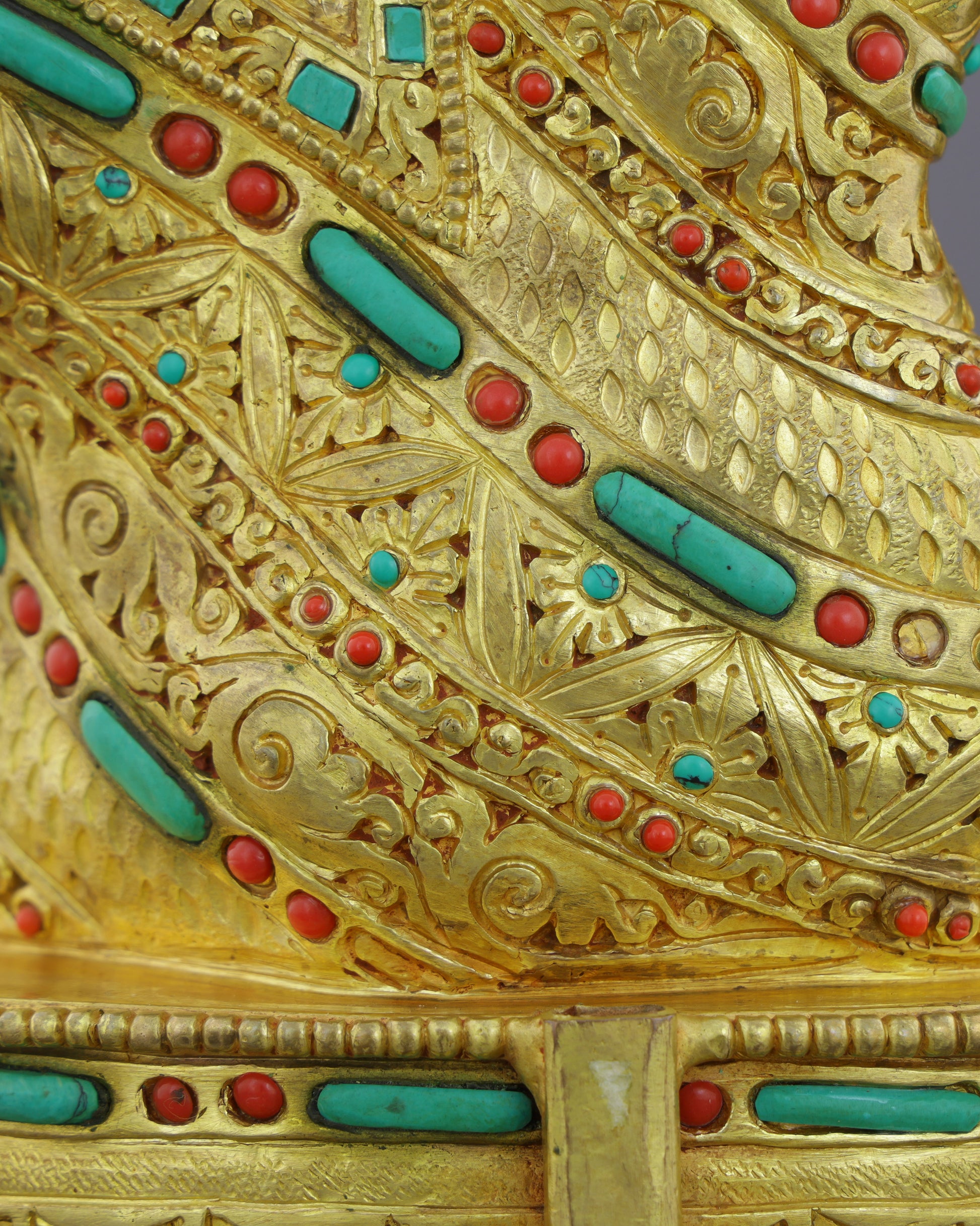 Gold, Turquoise &amp; Coral | Sakyamuni Buddha Statue in Himalayan Splendor - Authentic Handcrafted Statue