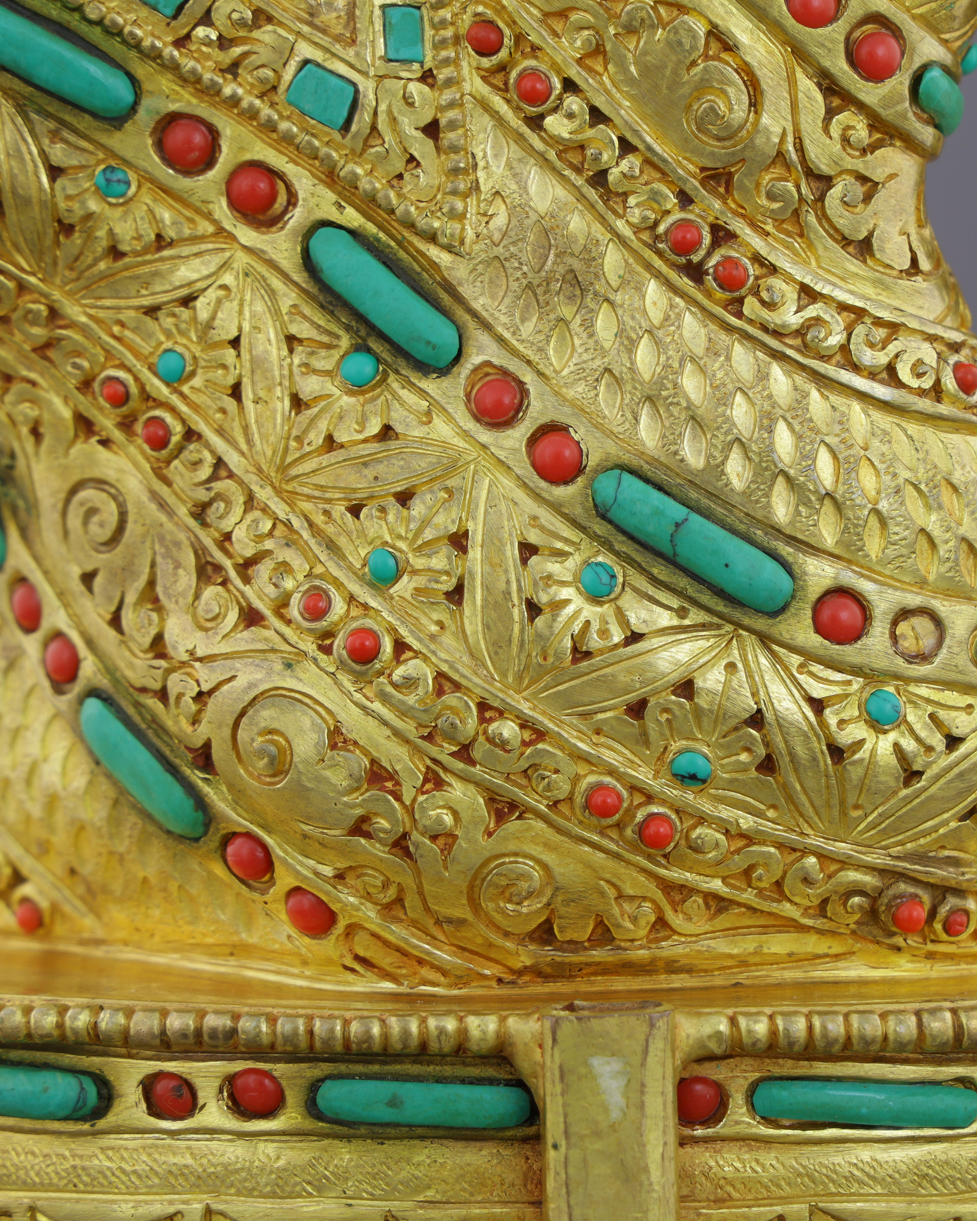 Gold, Turquoise &amp; Coral | Sakyamuni Buddha Statue in Himalayan Splendor