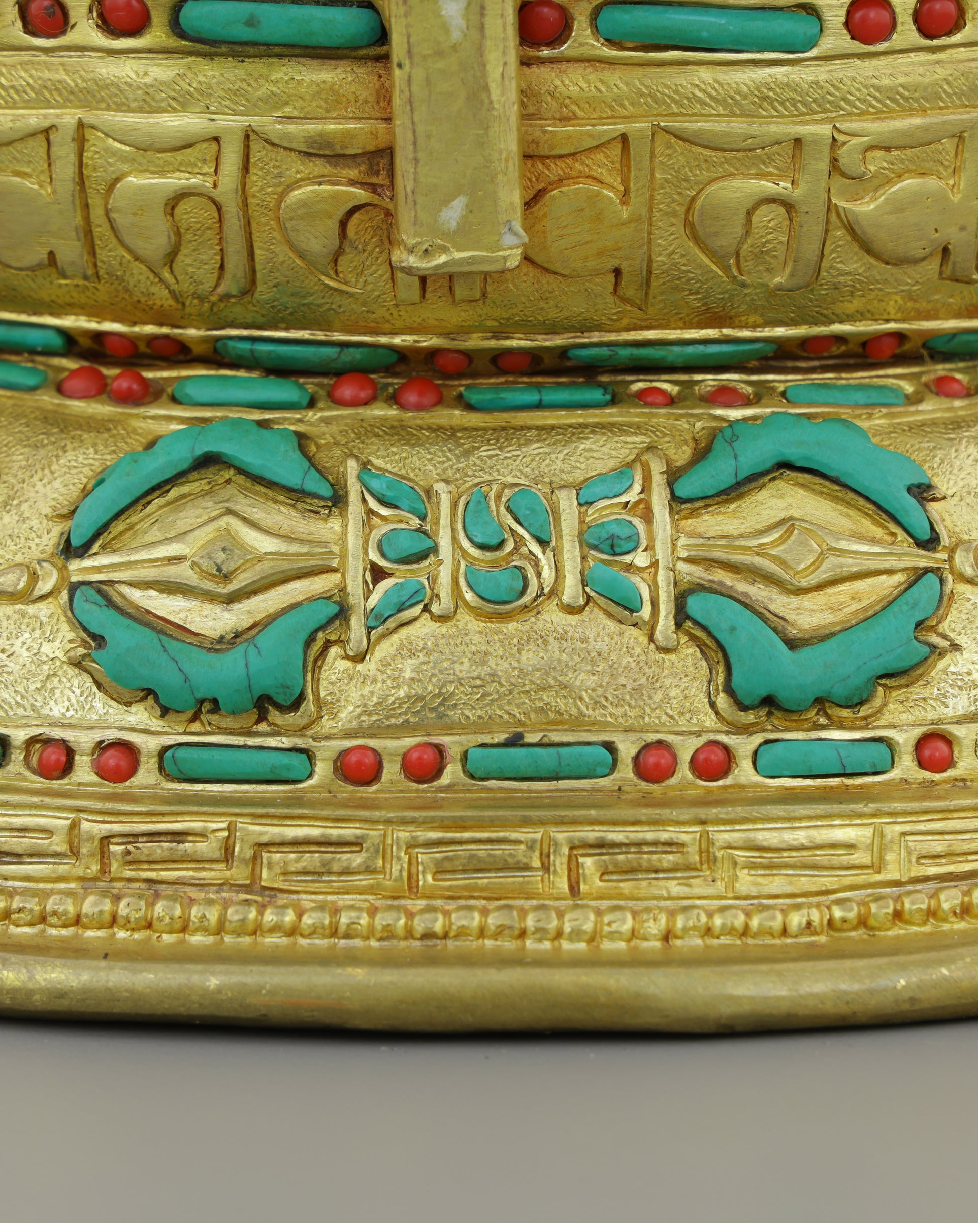 Gold, Turquoise &amp; Coral | Sakyamuni Buddha Statue in Himalayan Splendor - Authentic Handcrafted Statue