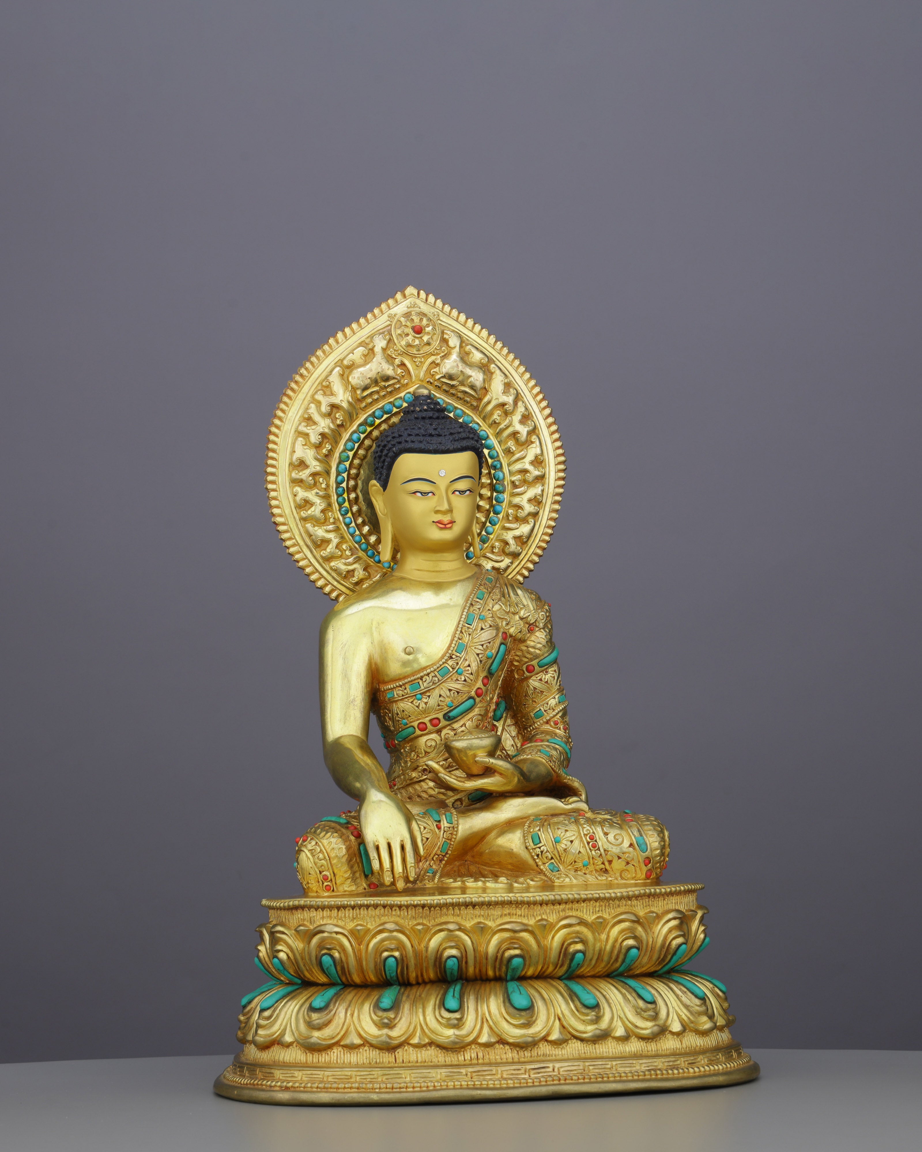 Gold, Turquoise &amp; Coral | Sakyamuni Buddha Statue in Himalayan Splendor