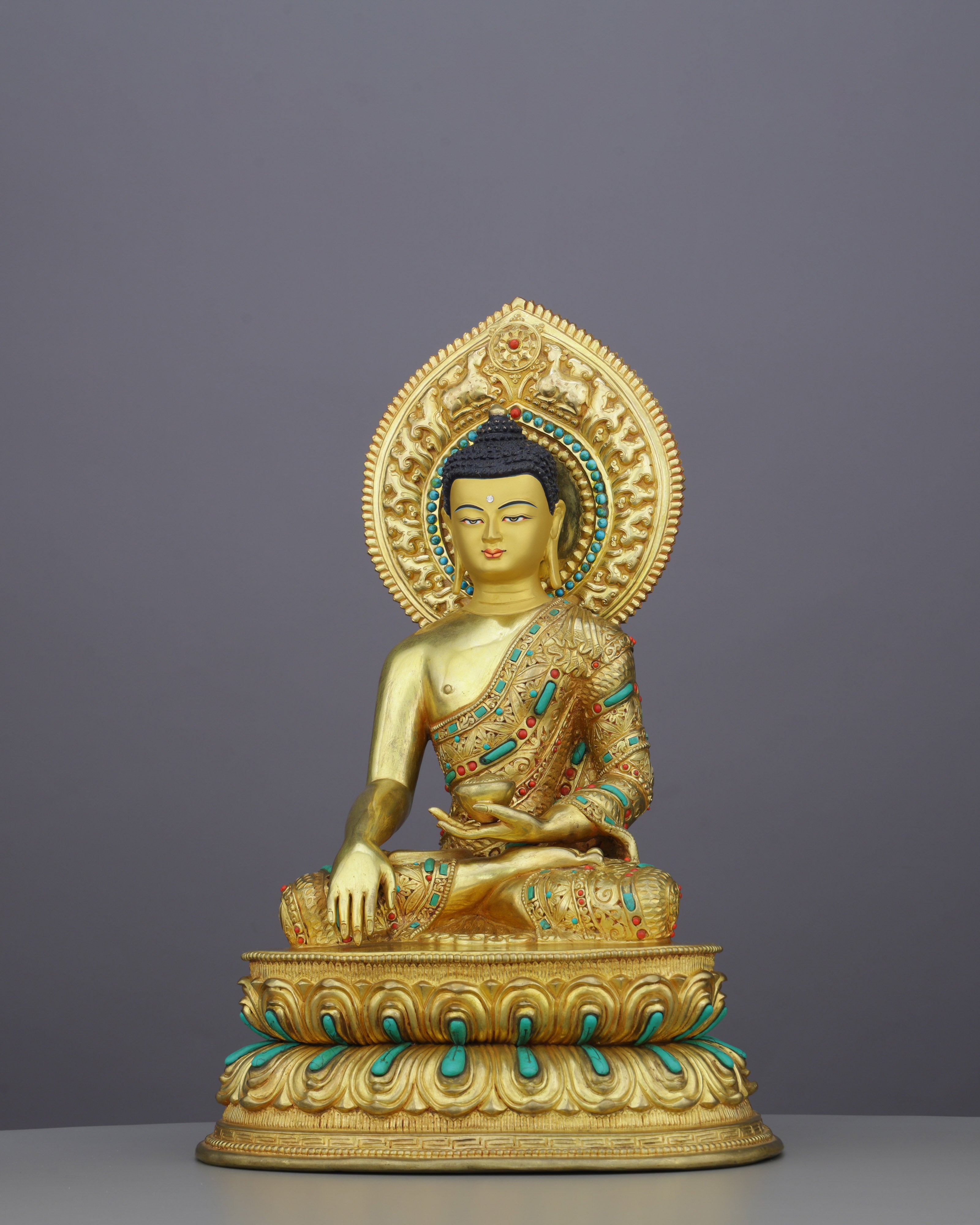 Gold, Turquoise &amp; Coral | Sakyamuni Buddha Statue in Himalayan Splendor