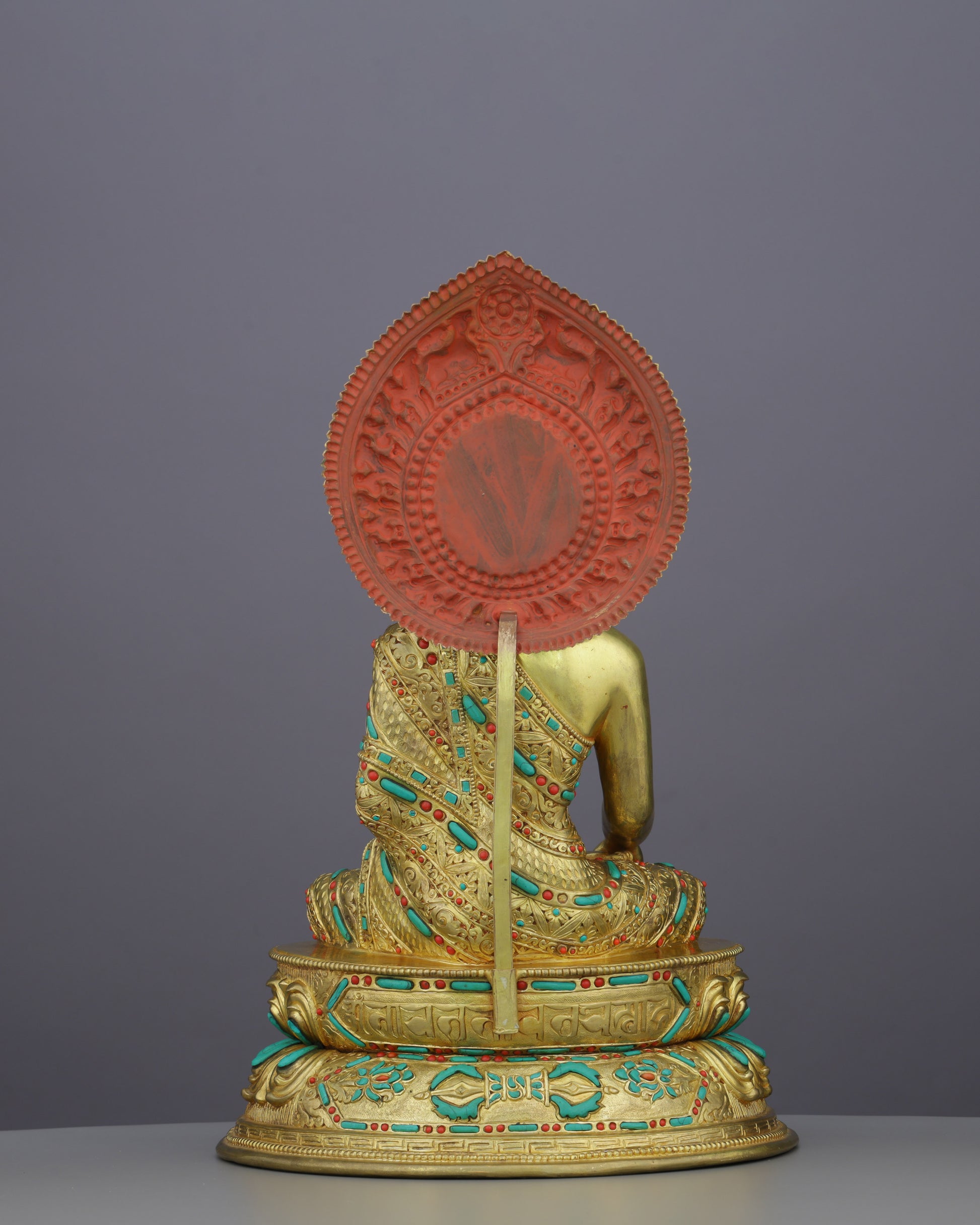 Gold, Turquoise &amp; Coral | Sakyamuni Buddha Statue in Himalayan Splendor - Authentic Handcrafted Statue