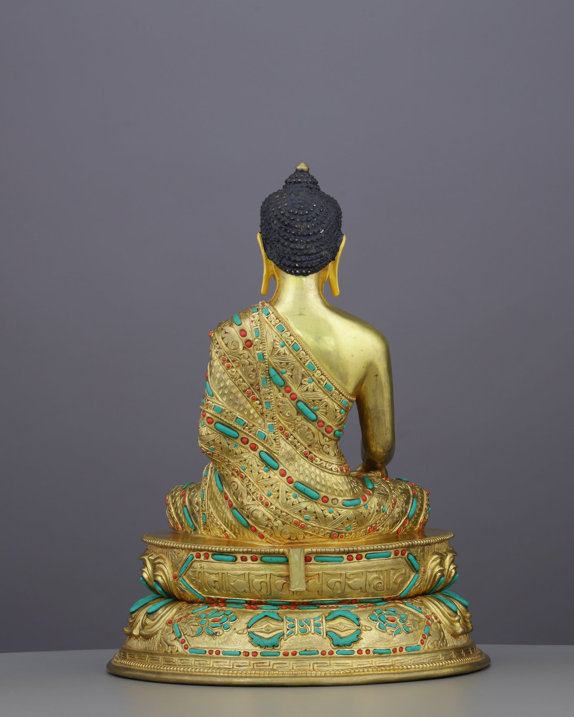 Gold, Turquoise &amp; Coral | Sakyamuni Buddha Statue in Himalayan Splendor - Authentic Handcrafted Statue