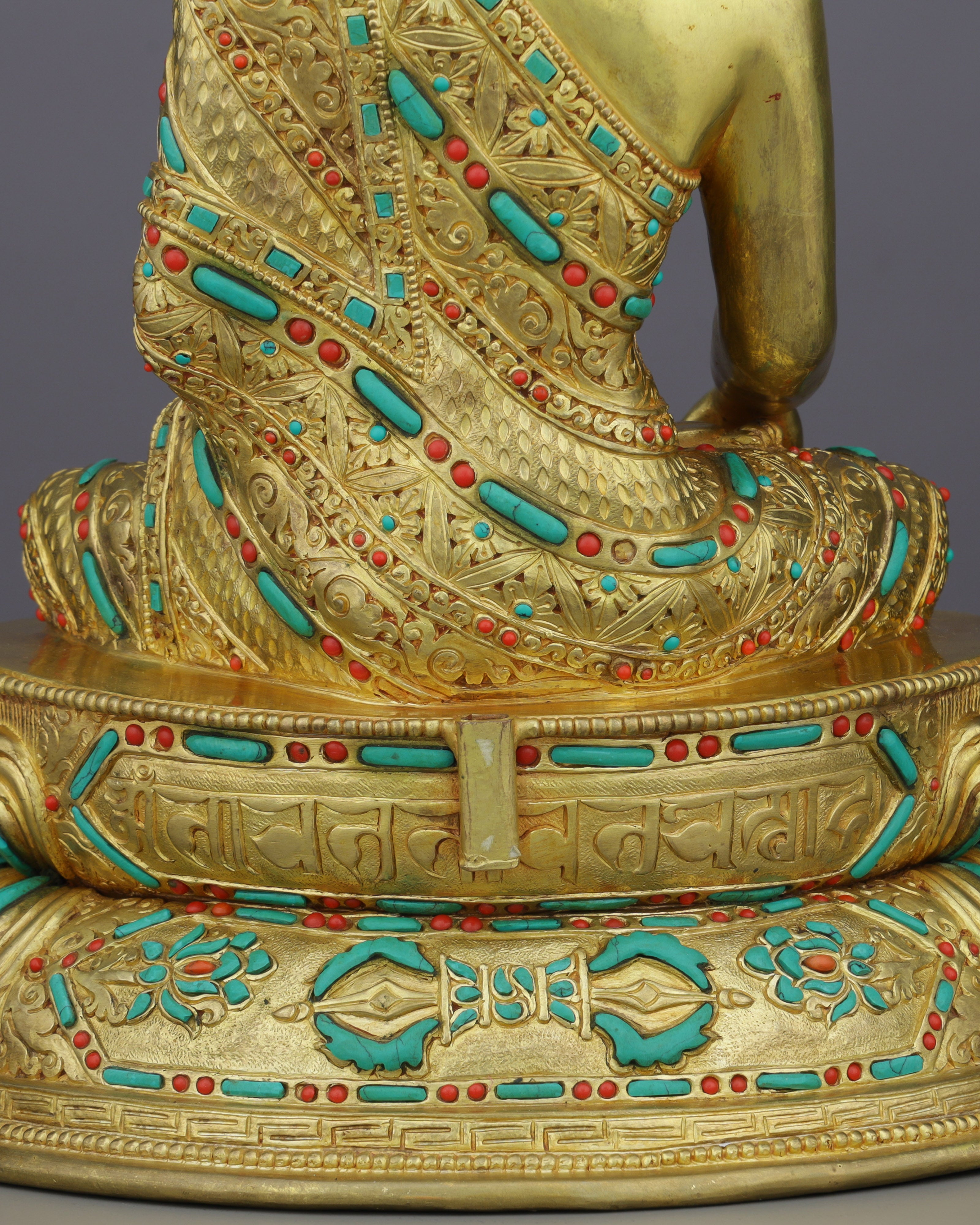 Gold, Turquoise &amp; Coral | Sakyamuni Buddha Statue in Himalayan Splendor