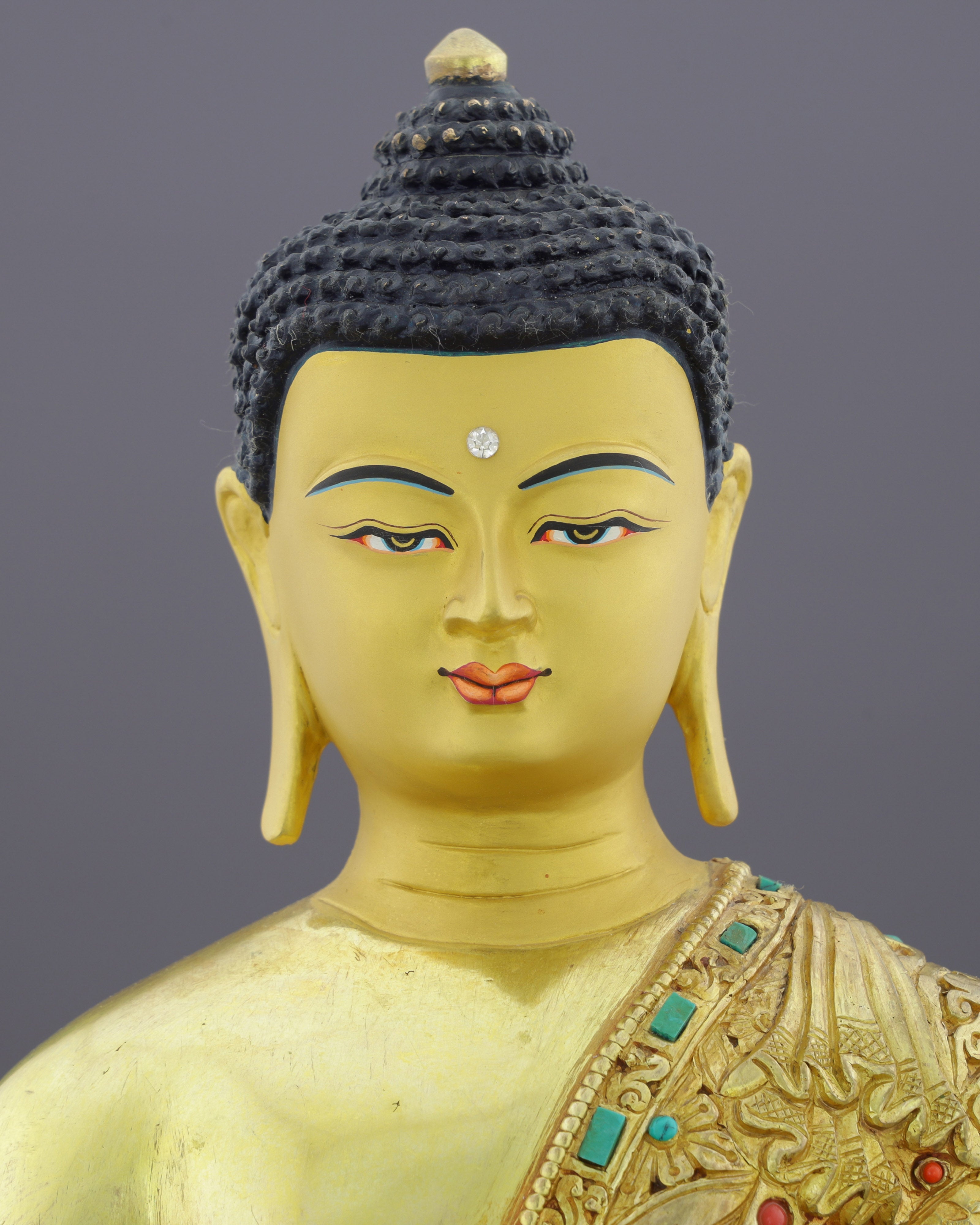 Gold, Turquoise &amp; Coral | Sakyamuni Buddha Statue in Himalayan Splendor