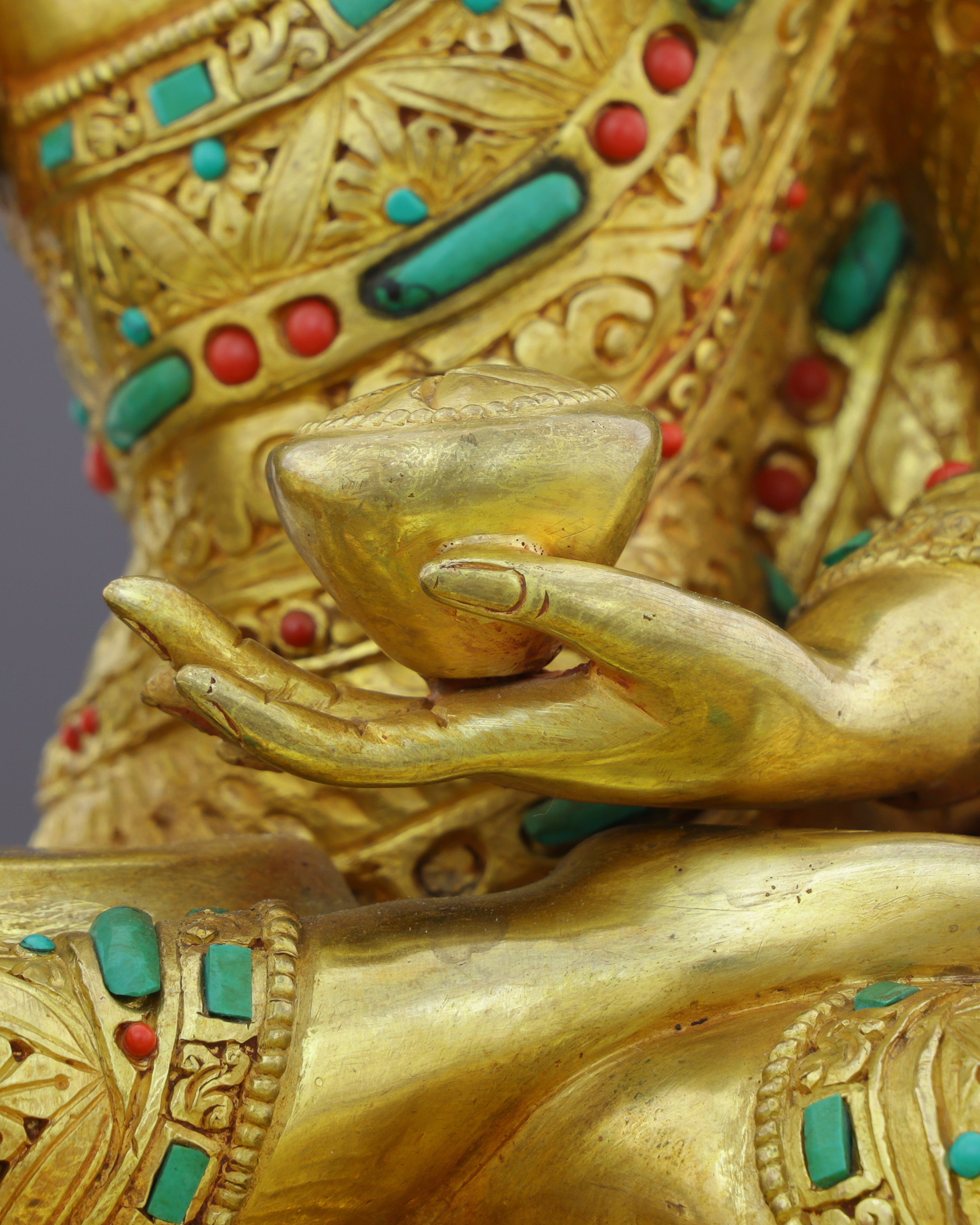 Gold, Turquoise &amp; Coral | Sakyamuni Buddha Statue in Himalayan Splendor