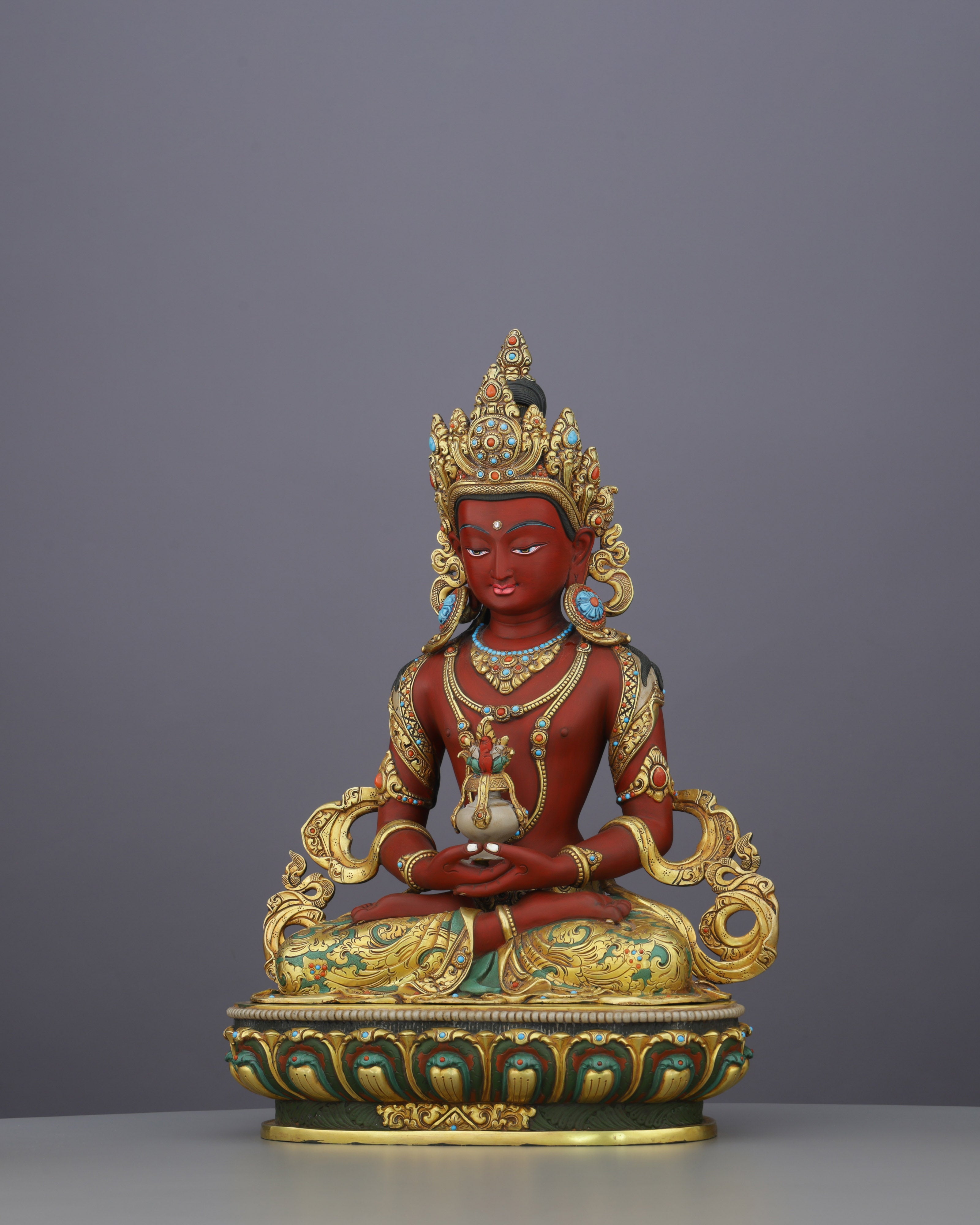 Exquisite 24K Gold Gilded Amitayus Statue | A Nepalese Treasure of Eternal Life