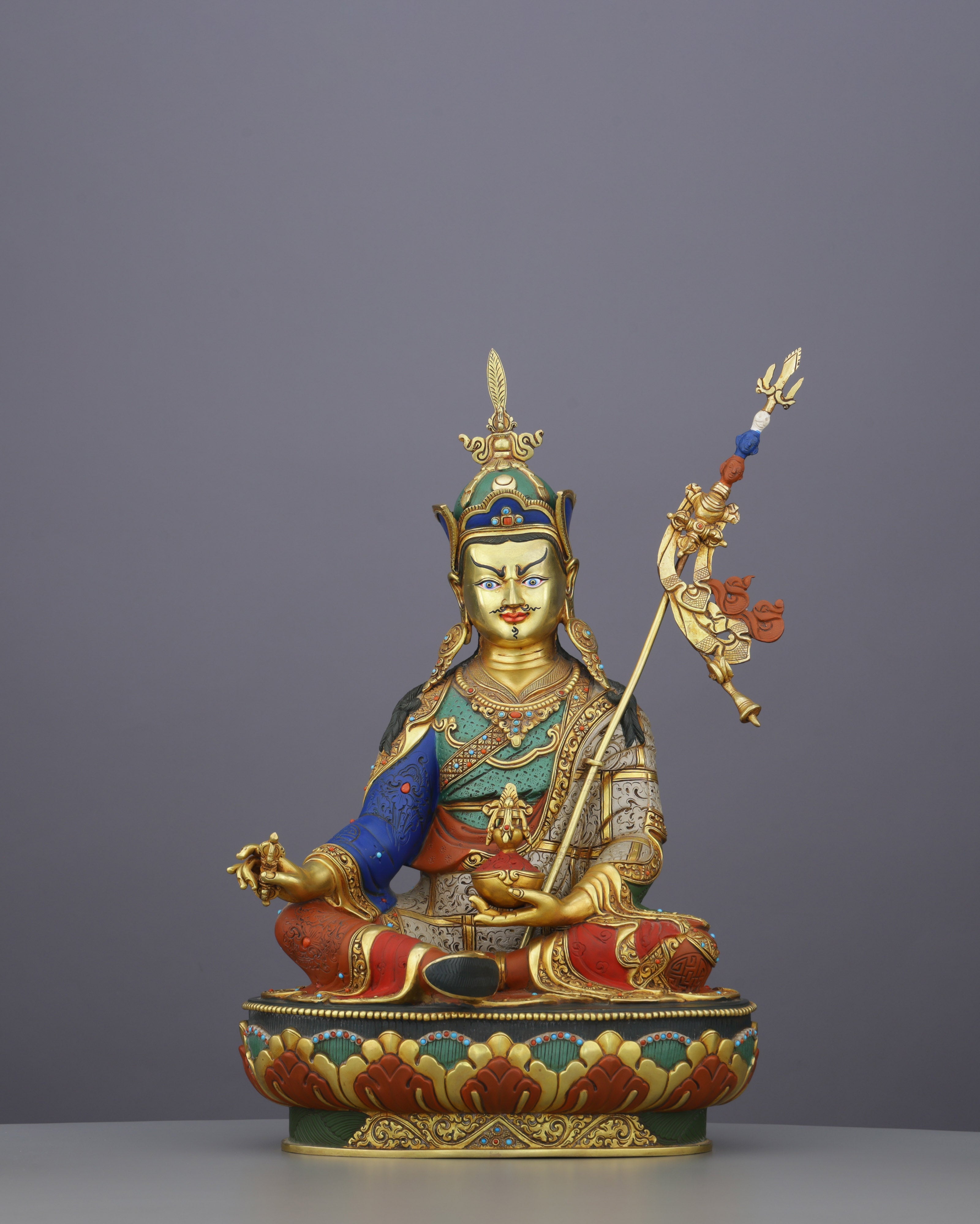 Majestic 24K Gold Gilded Guru Rinpoche Statue