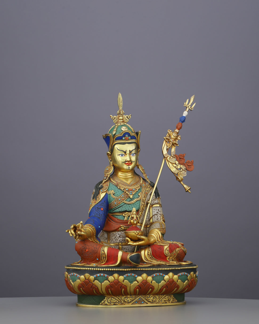 Majestic 24K Gold Gilded Guru Rinpoche Statue