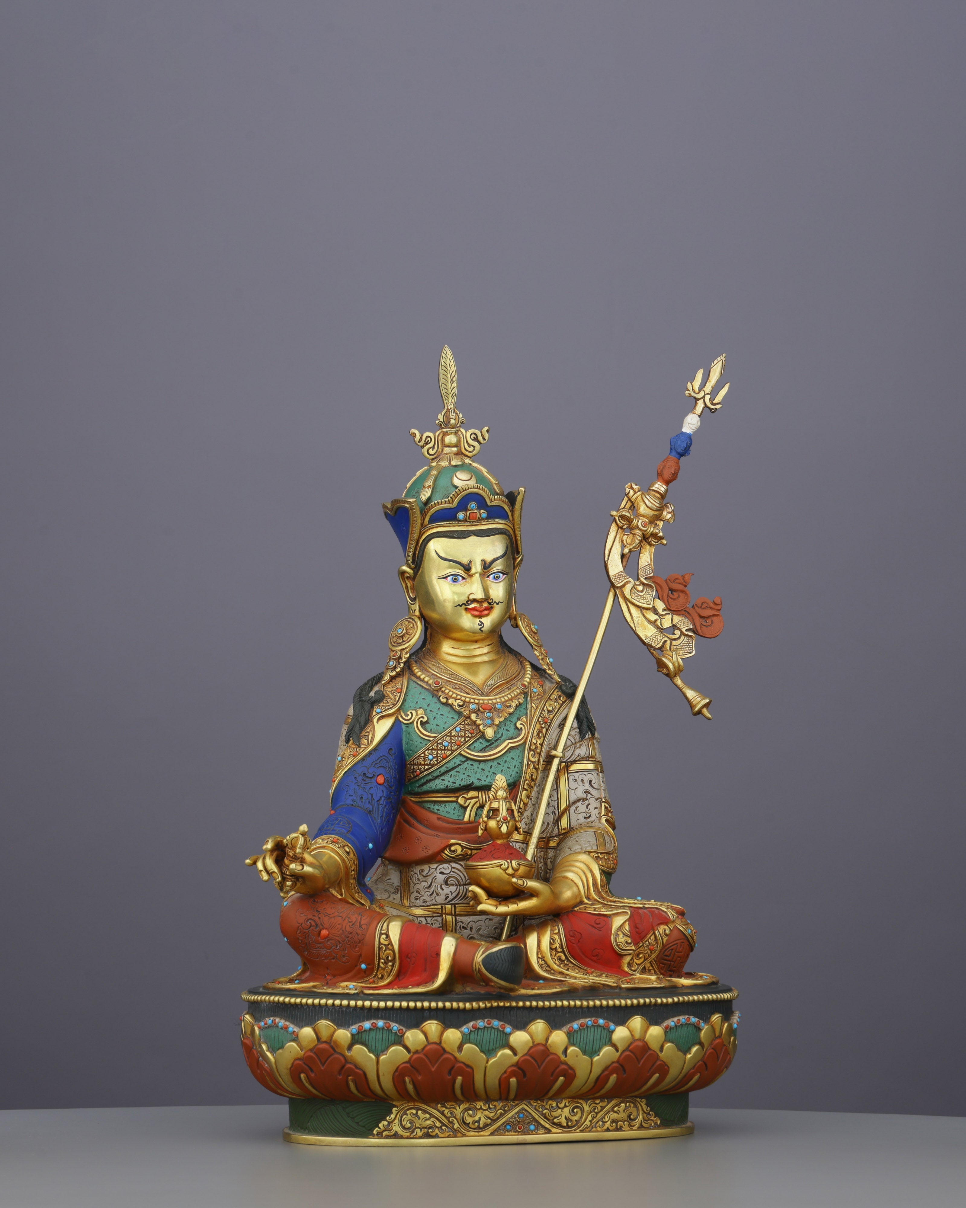 Majestic 24K Gold Gilded Guru Rinpoche Statue