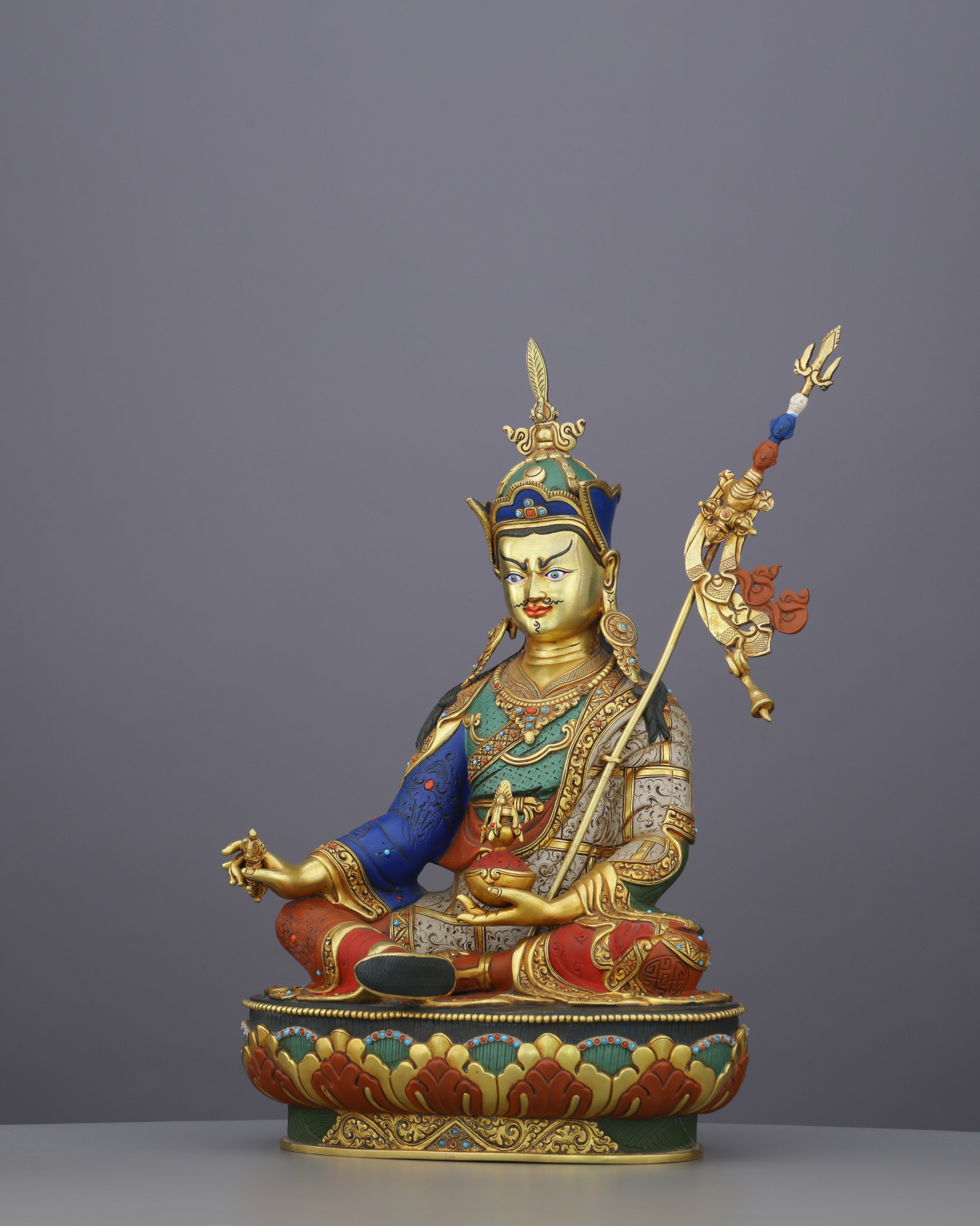 Majestic 24K Gold Gilded Guru Rinpoche Statue