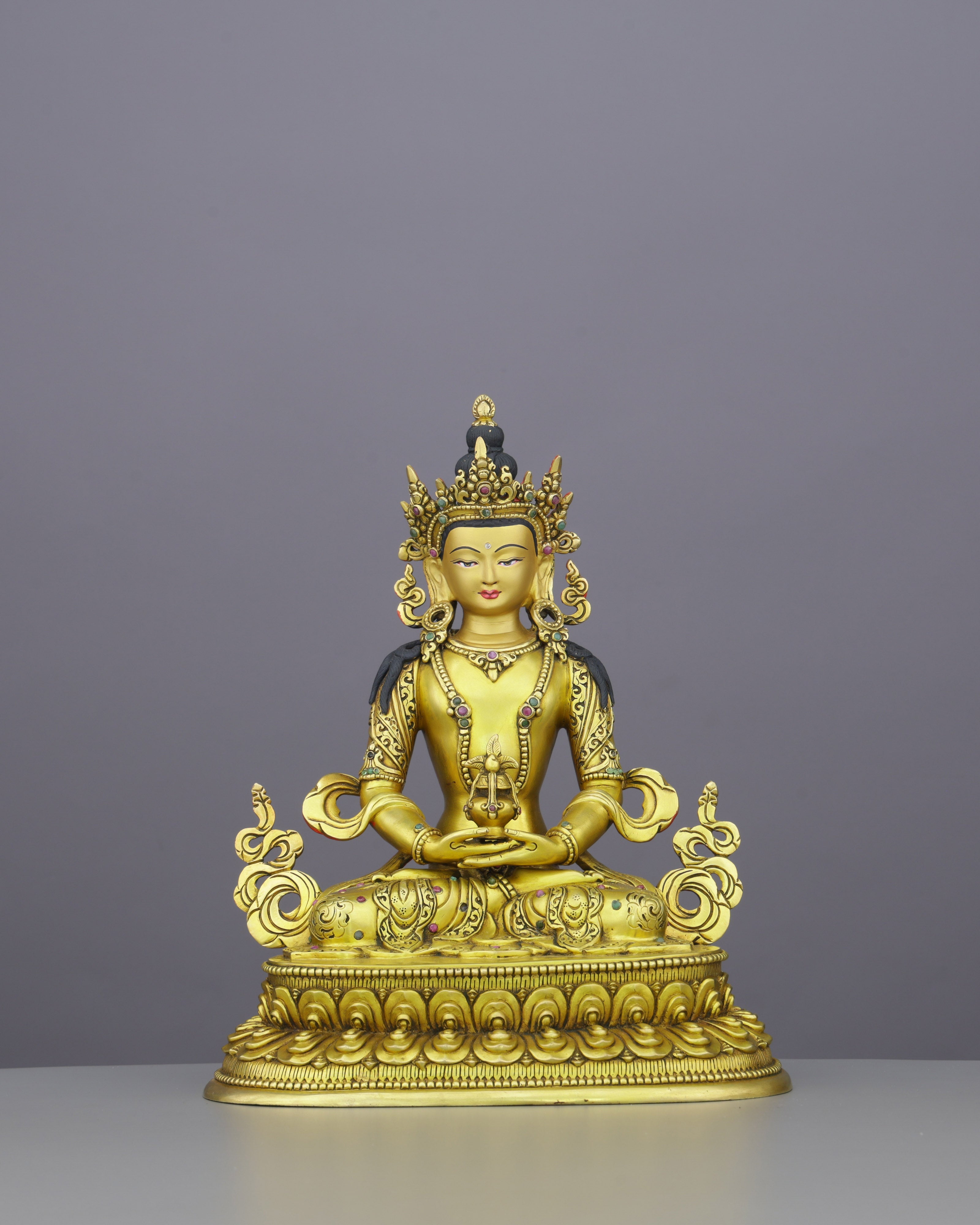 Boundless Life in Gold | Amitayus Statue That Invites Longevity, Healing, and Infinite Blessings