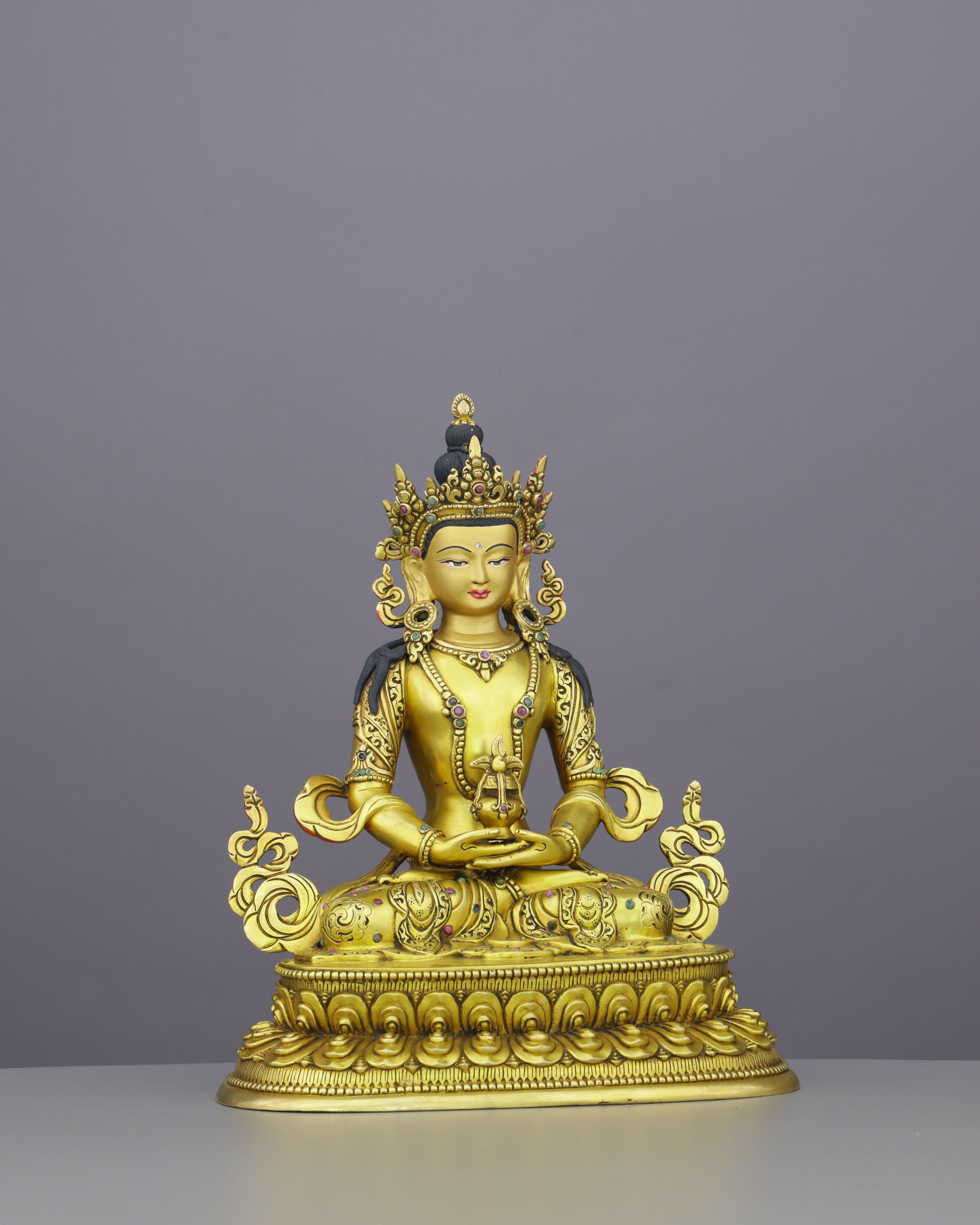 Boundless Life in Gold | Amitayus Statue That Invites Longevity, Healing, and Infinite Blessings