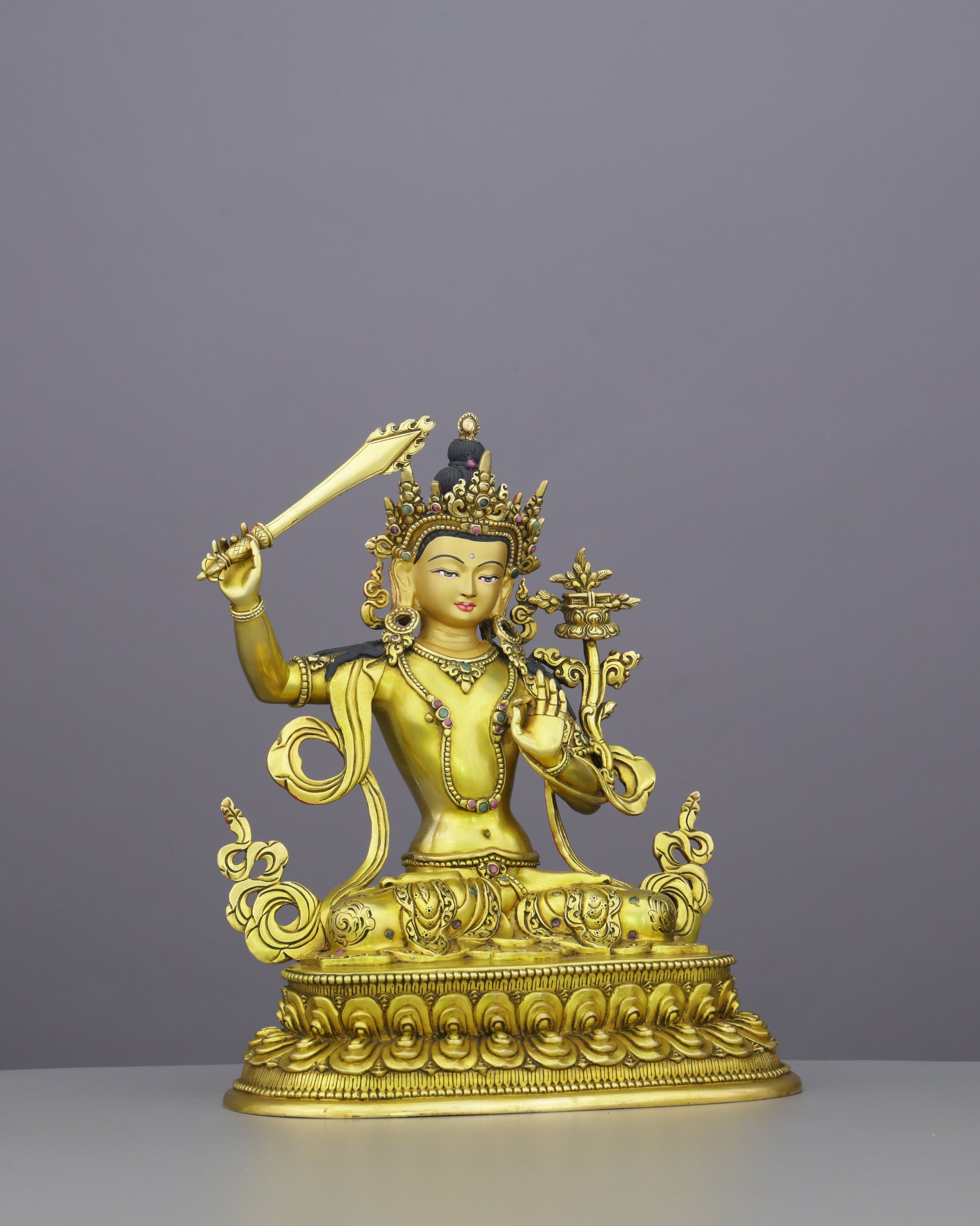 Wisdom in Gold | Manjushri Statue - Authentic Handcrafted Statue