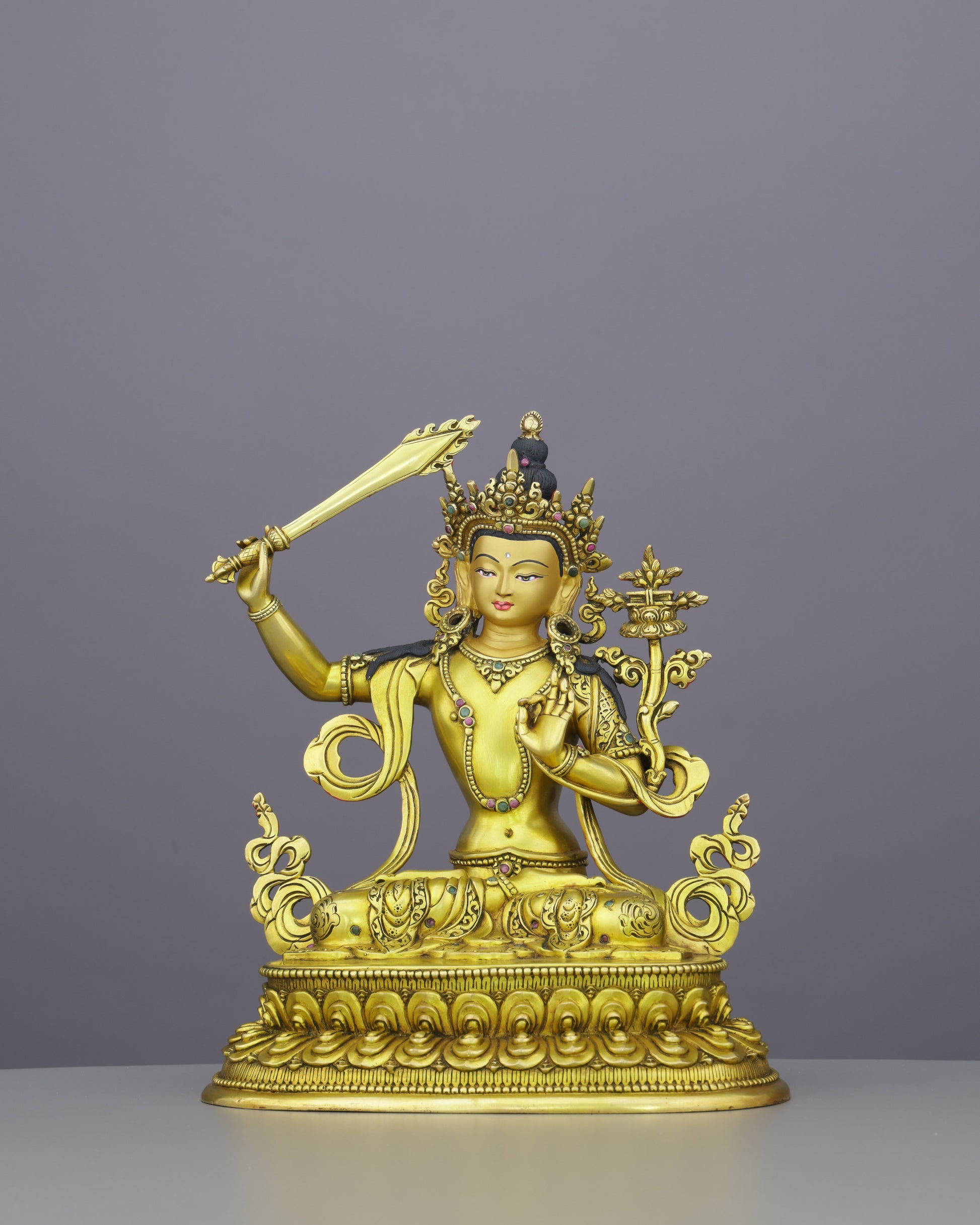 Wisdom in Gold | Manjushri Statue - Authentic Handcrafted Statue