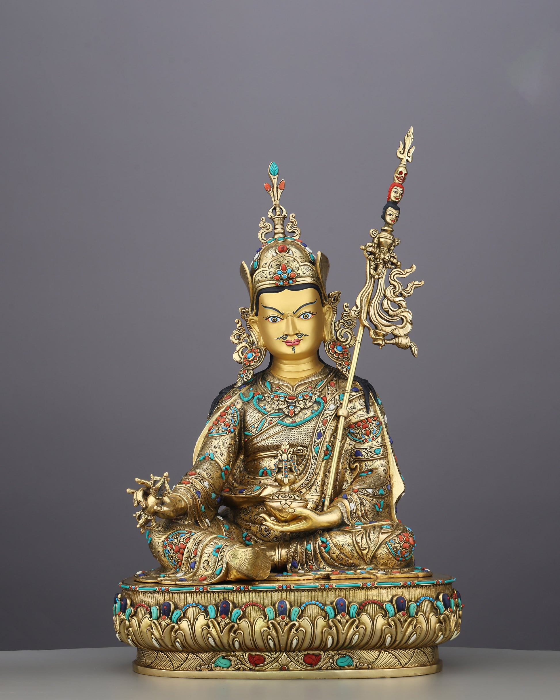 Magnificent 24K Gold Gilded Guru Rinpoche Statue – A Monumental Treasure of Tibetan Mastery - Authentic Handcrafted Statue