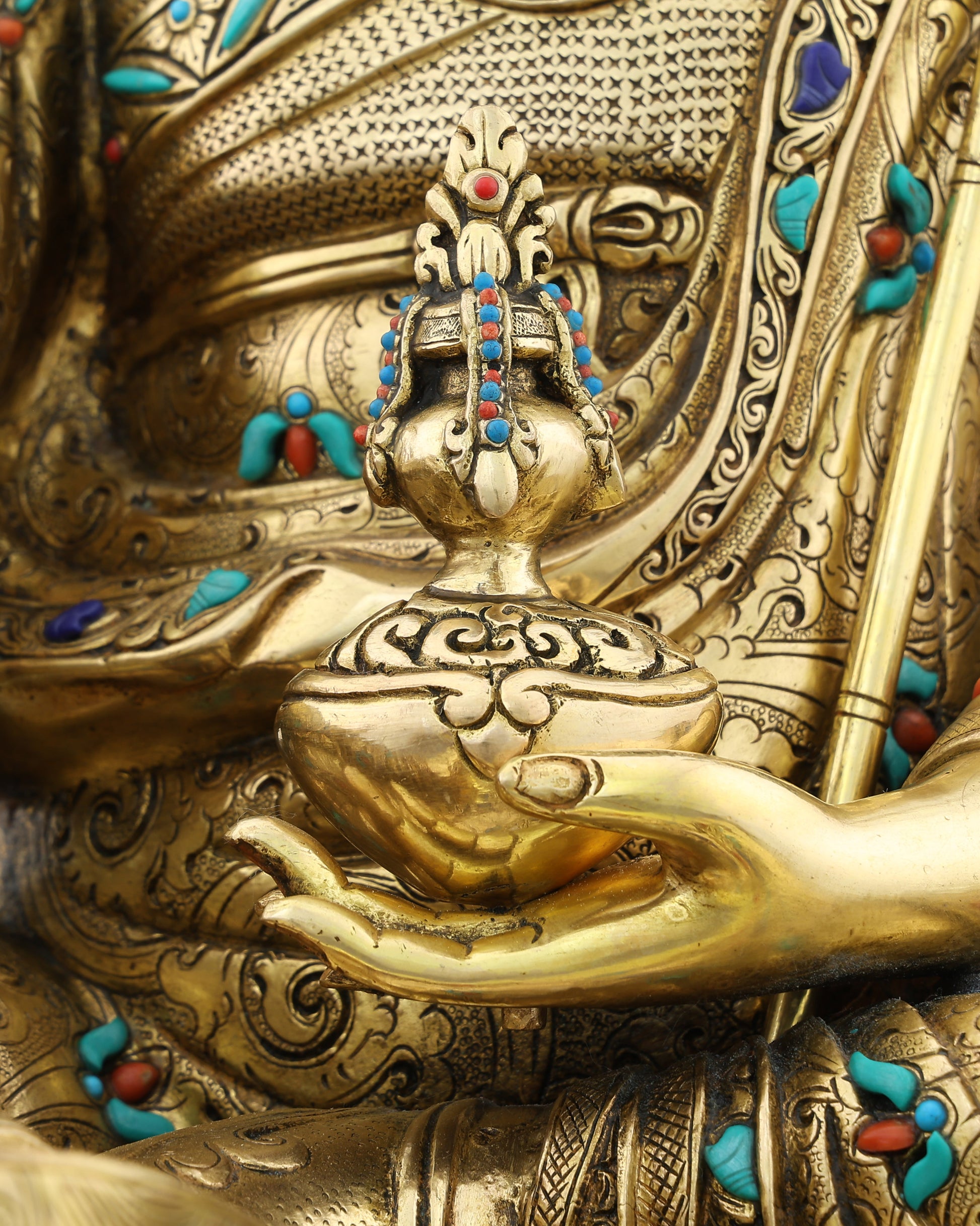 Magnificent 24K Gold Gilded Guru Rinpoche Statue – A Monumental Treasure of Tibetan Mastery - Authentic Handcrafted Statue