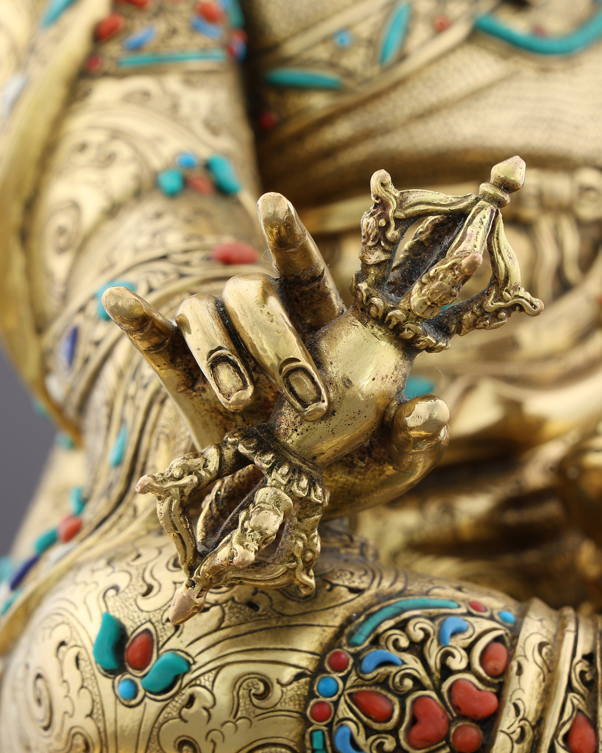 Magnificent 24K Gold Gilded Guru Rinpoche Statue – A Monumental Treasure of Tibetan Mastery - Authentic Handcrafted Statue