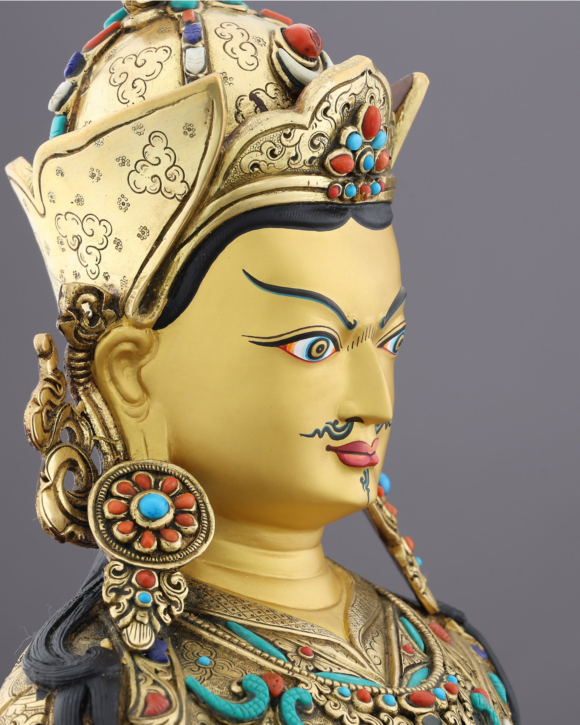 Magnificent 24K Gold Gilded Guru Rinpoche Statue – A Monumental Treasure of Tibetan Mastery - Authentic Handcrafted Statue
