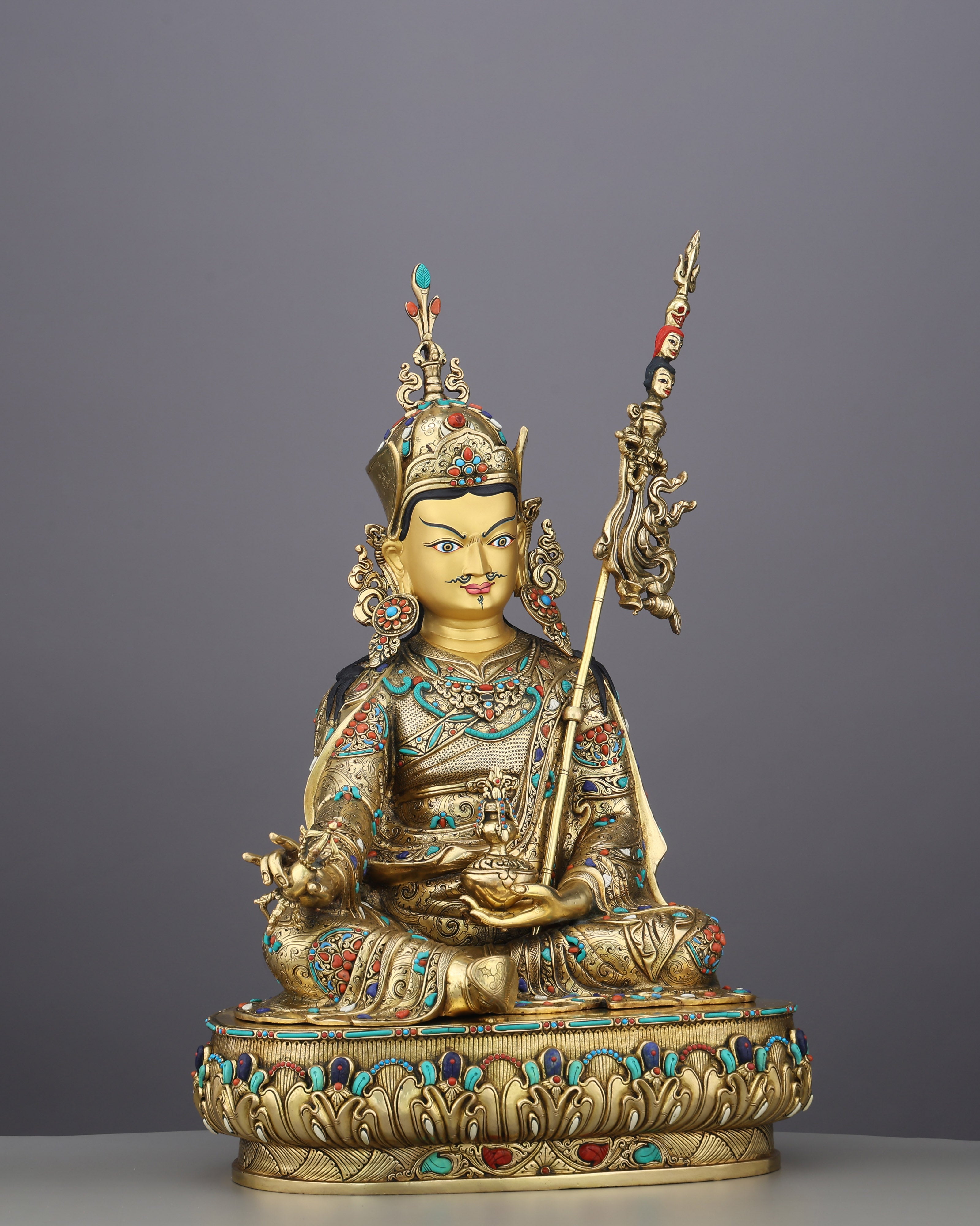 Magnificent 24K Gold Gilded Guru Rinpoche Statue – A Monumental Treasure of Tibetan Mastery