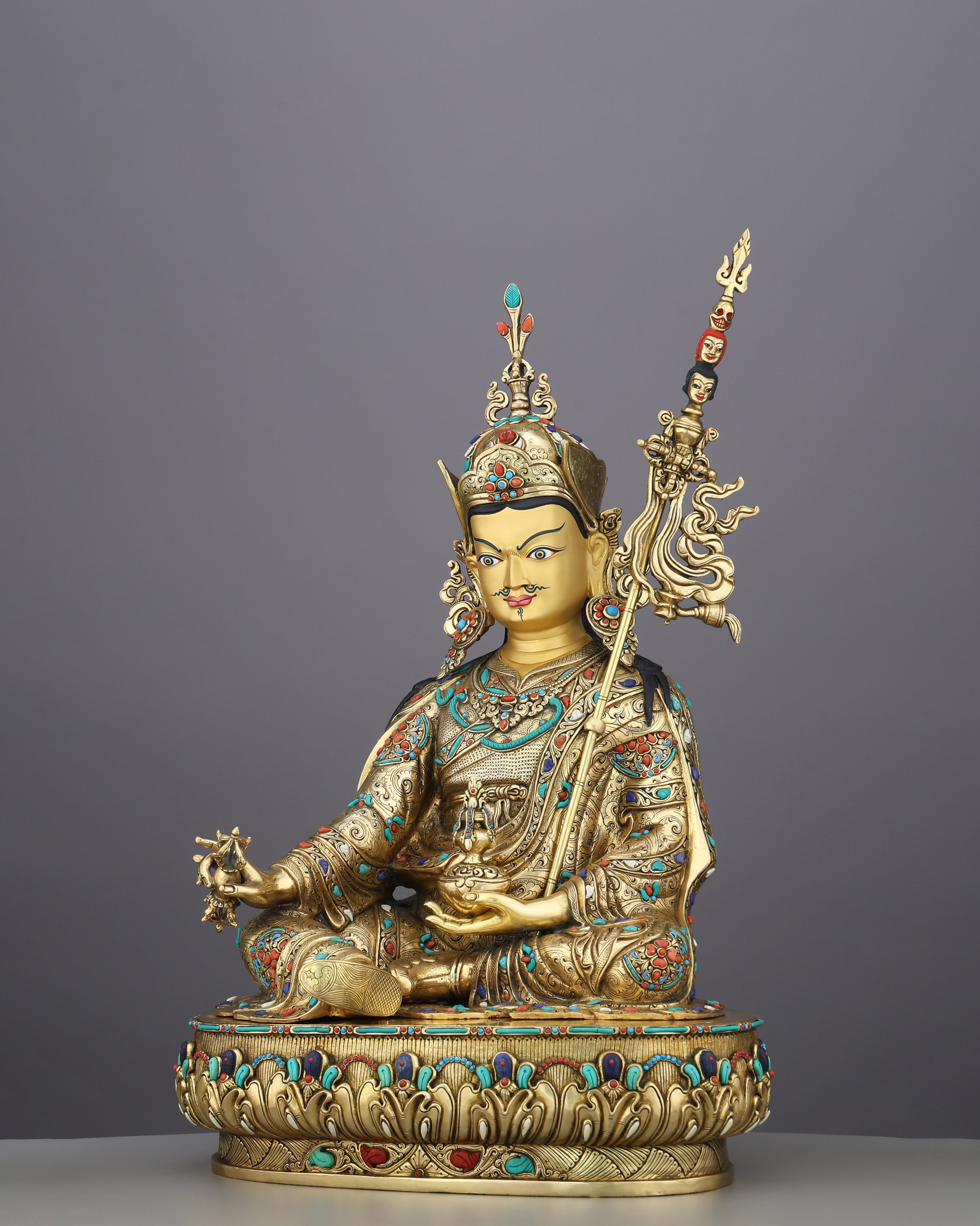 Magnificent 24K Gold Gilded Guru Rinpoche Statue – A Monumental Treasure of Tibetan Mastery
