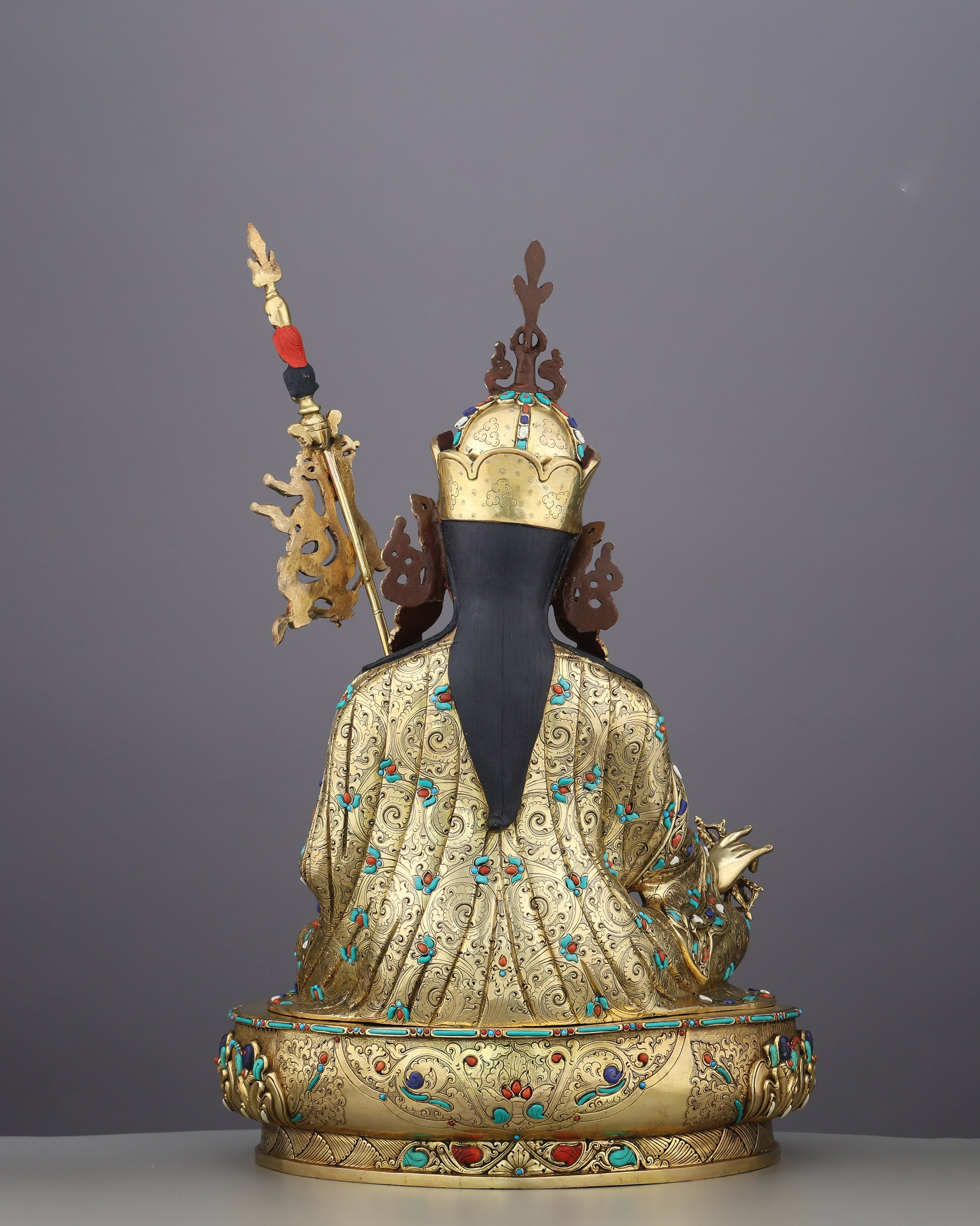 Magnificent 24K Gold Gilded Guru Rinpoche Statue – A Monumental Treasure of Tibetan Mastery - Authentic Handcrafted Statue